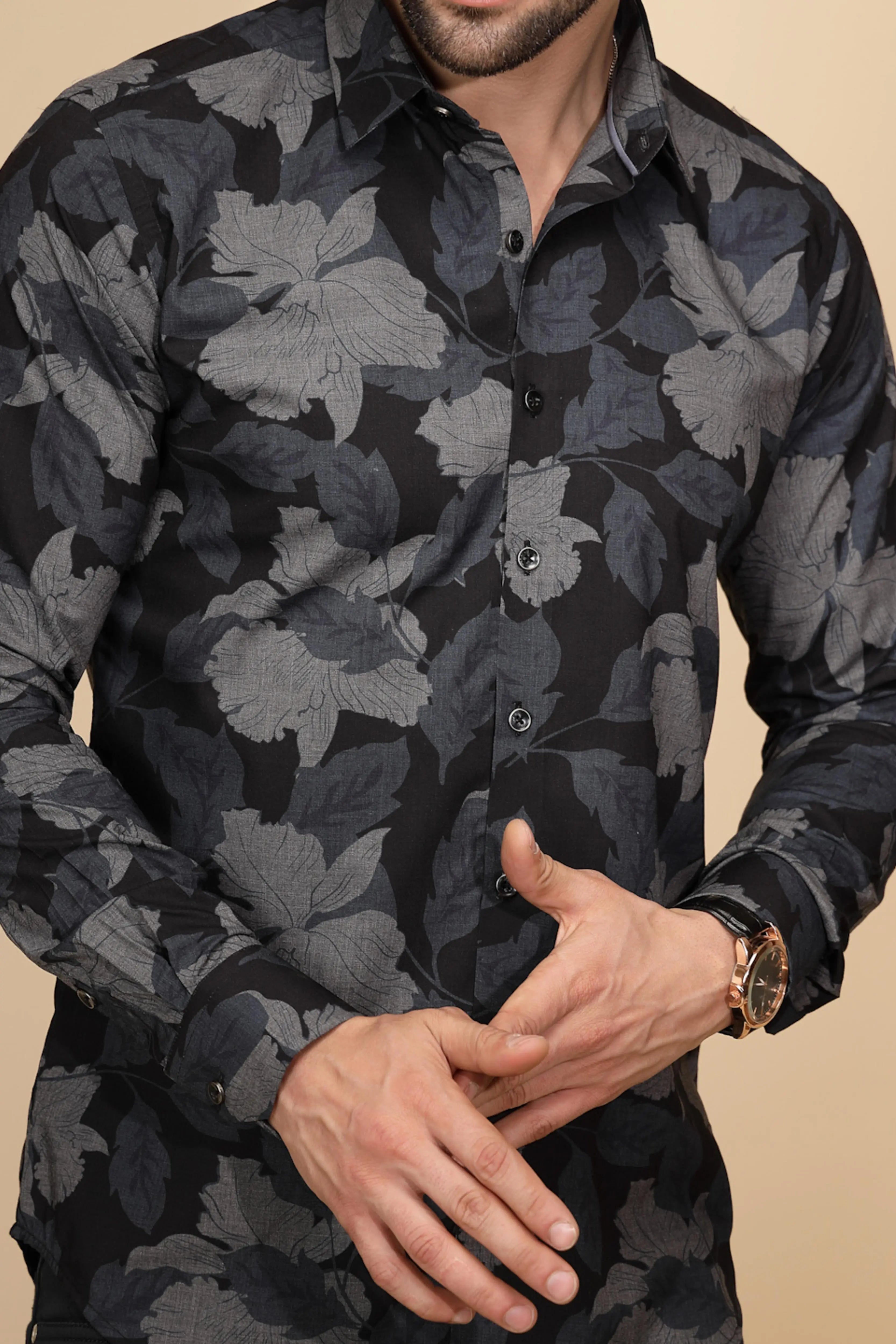 Black Cotton Regular Fit Shirt For Mens - Global Republic