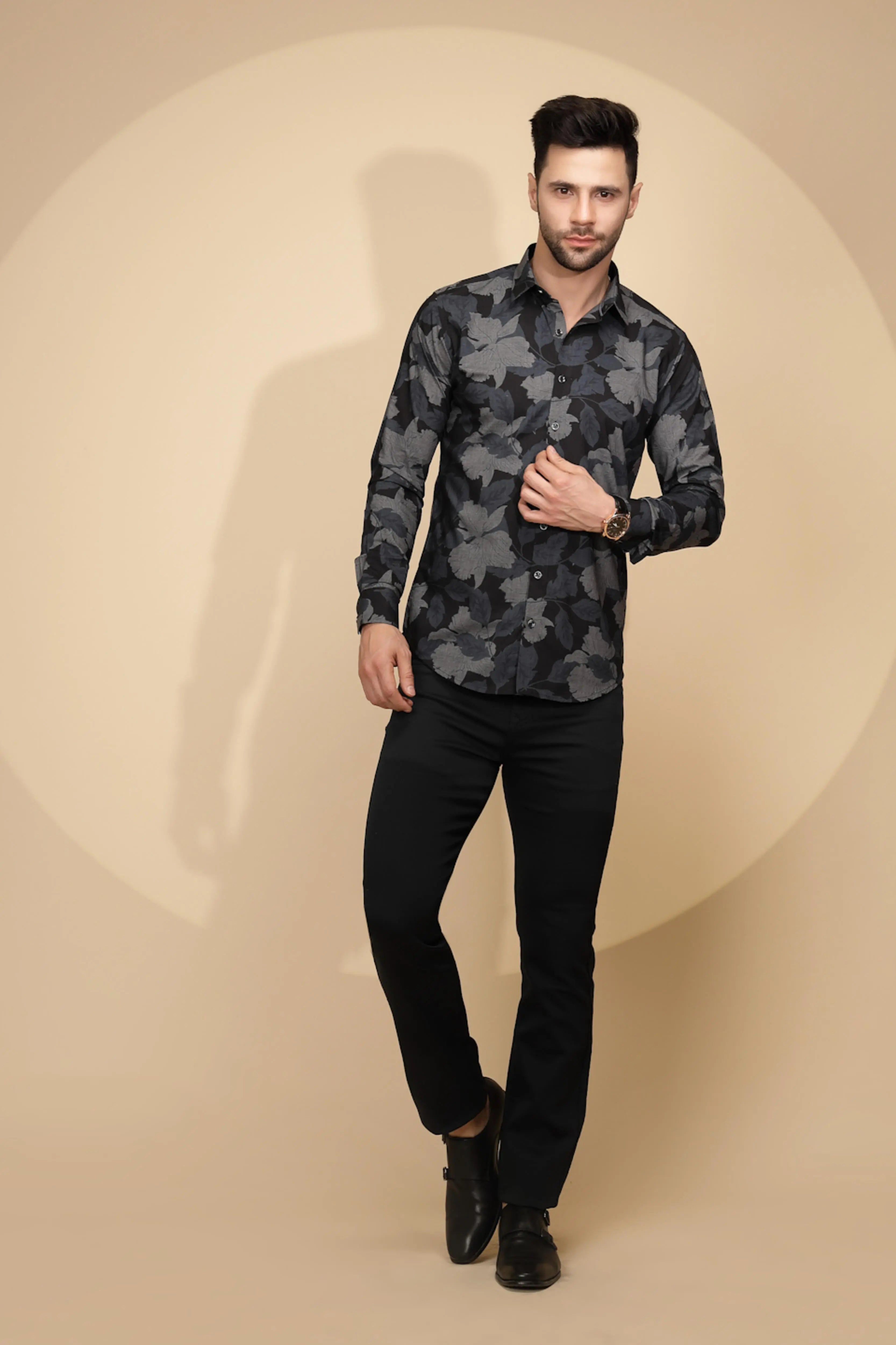Black Cotton Regular Fit Shirt For Mens - Global Republic