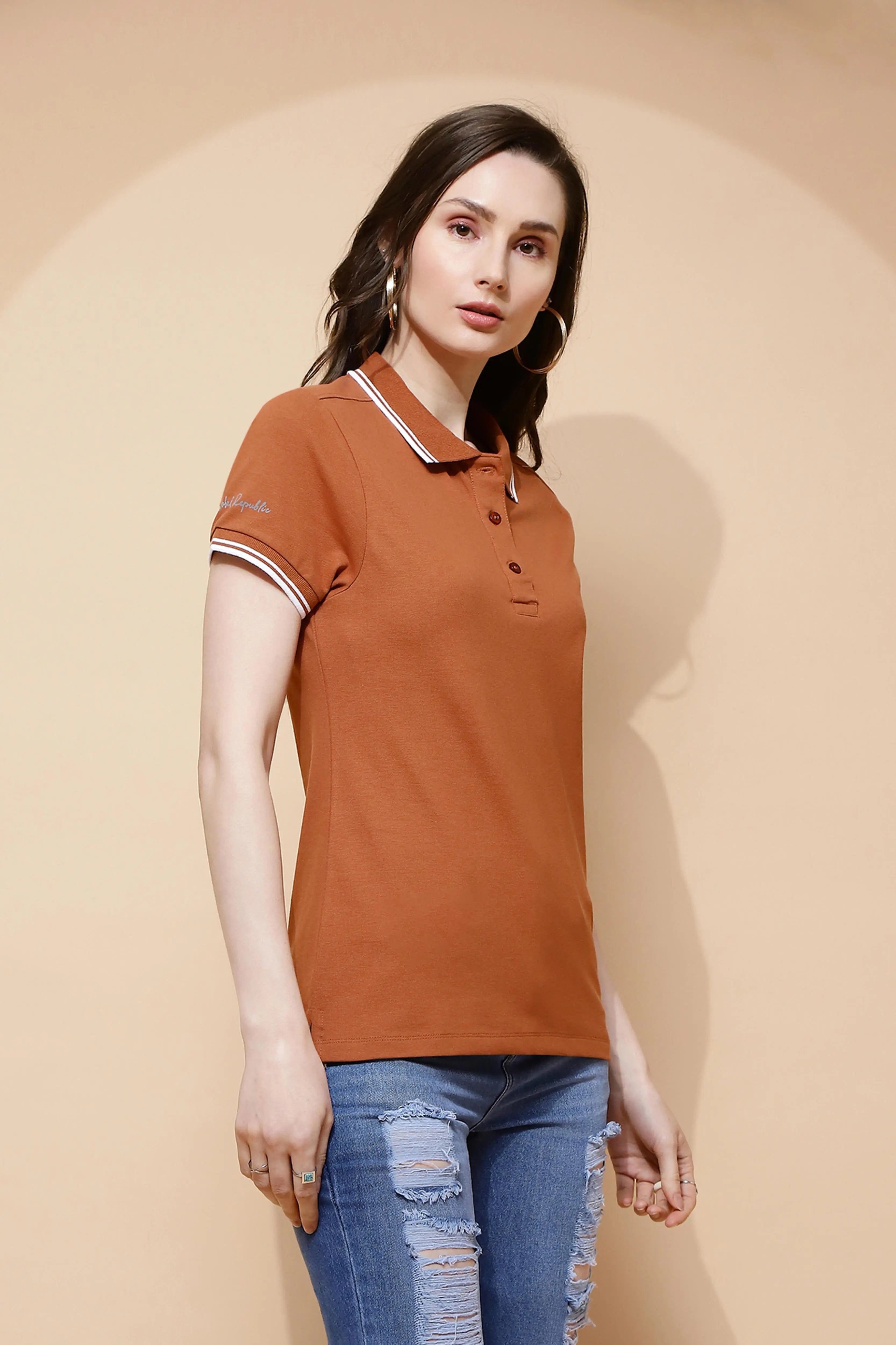 Brown Cotton Regular Fit T-Shirt - Global Republic