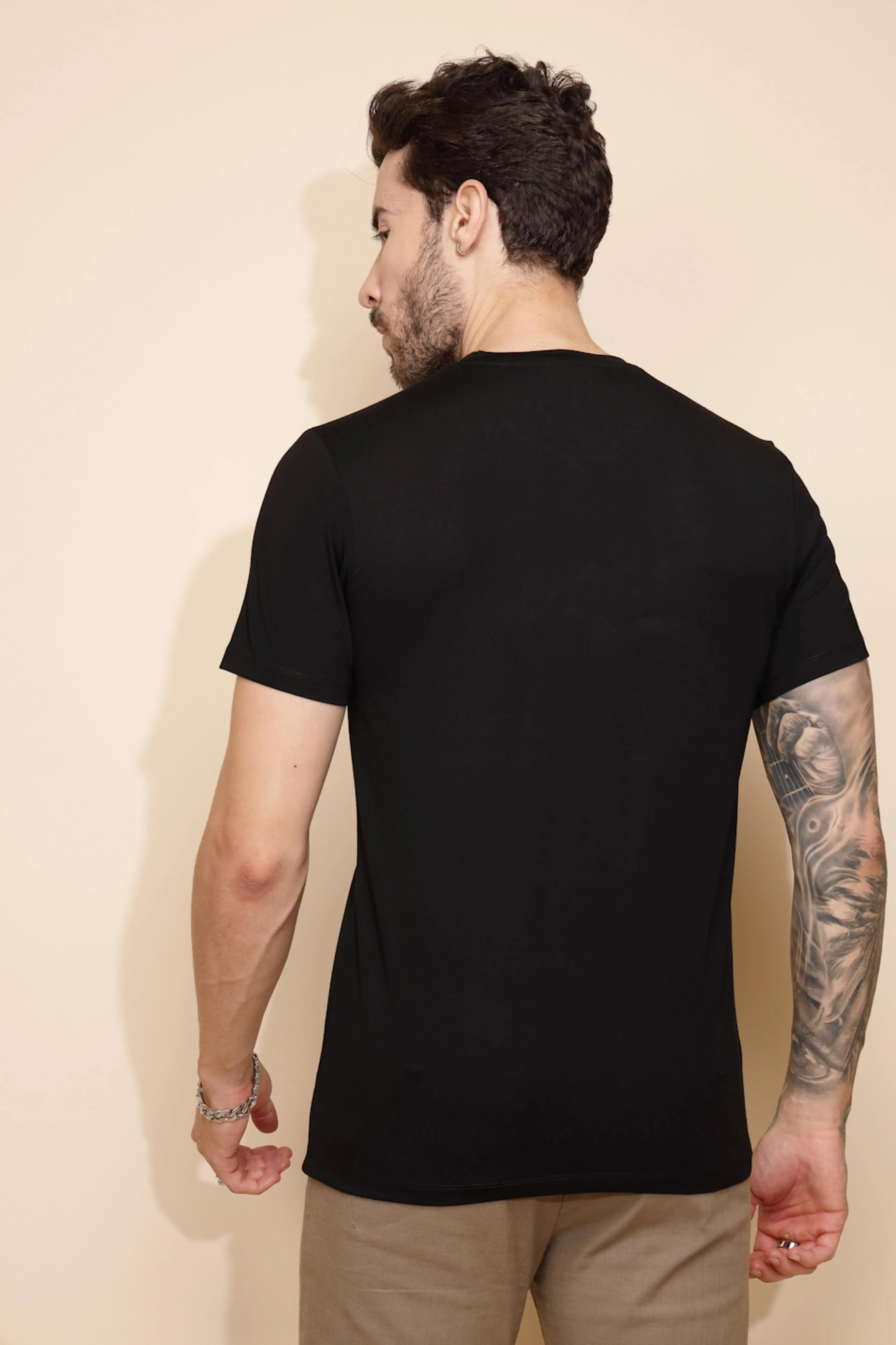 Black Viscose Blend Regular Fit T-Shirt - Global Republic