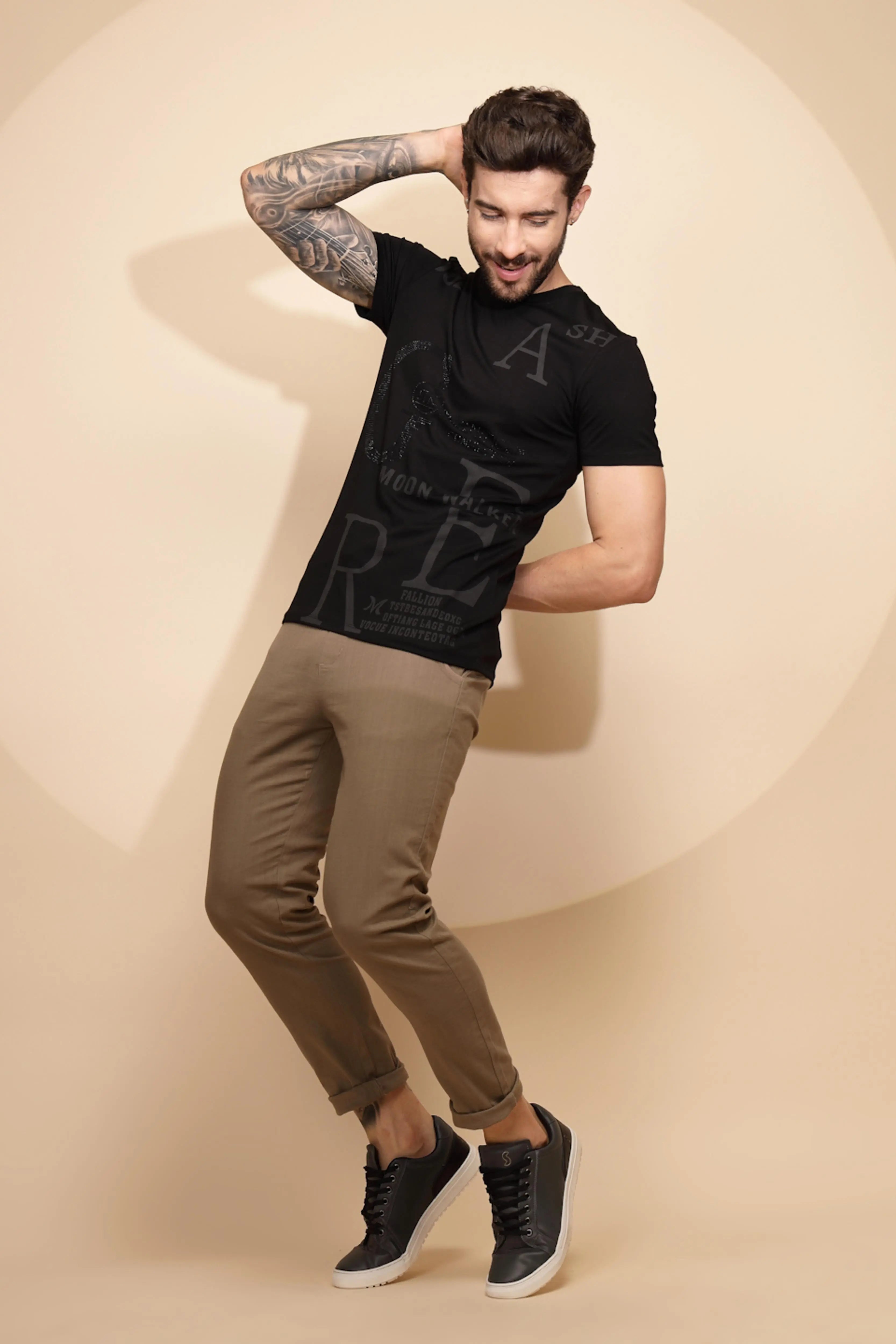 Black Viscose Blend Regular Fit T-Shirt - Global Republic