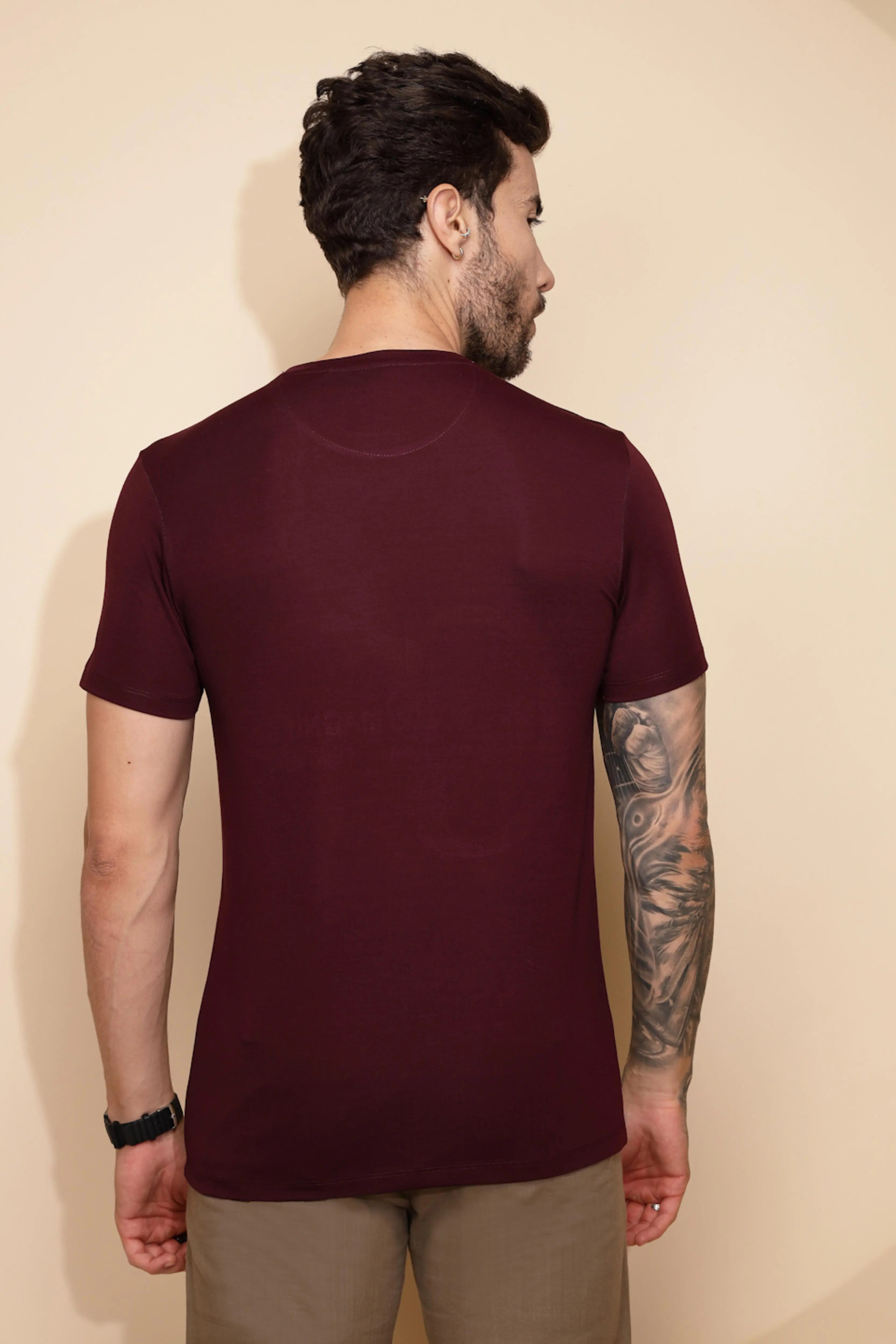 Maroon Viscose Blend Regular Fit T-Shirt For Men - Global Republic