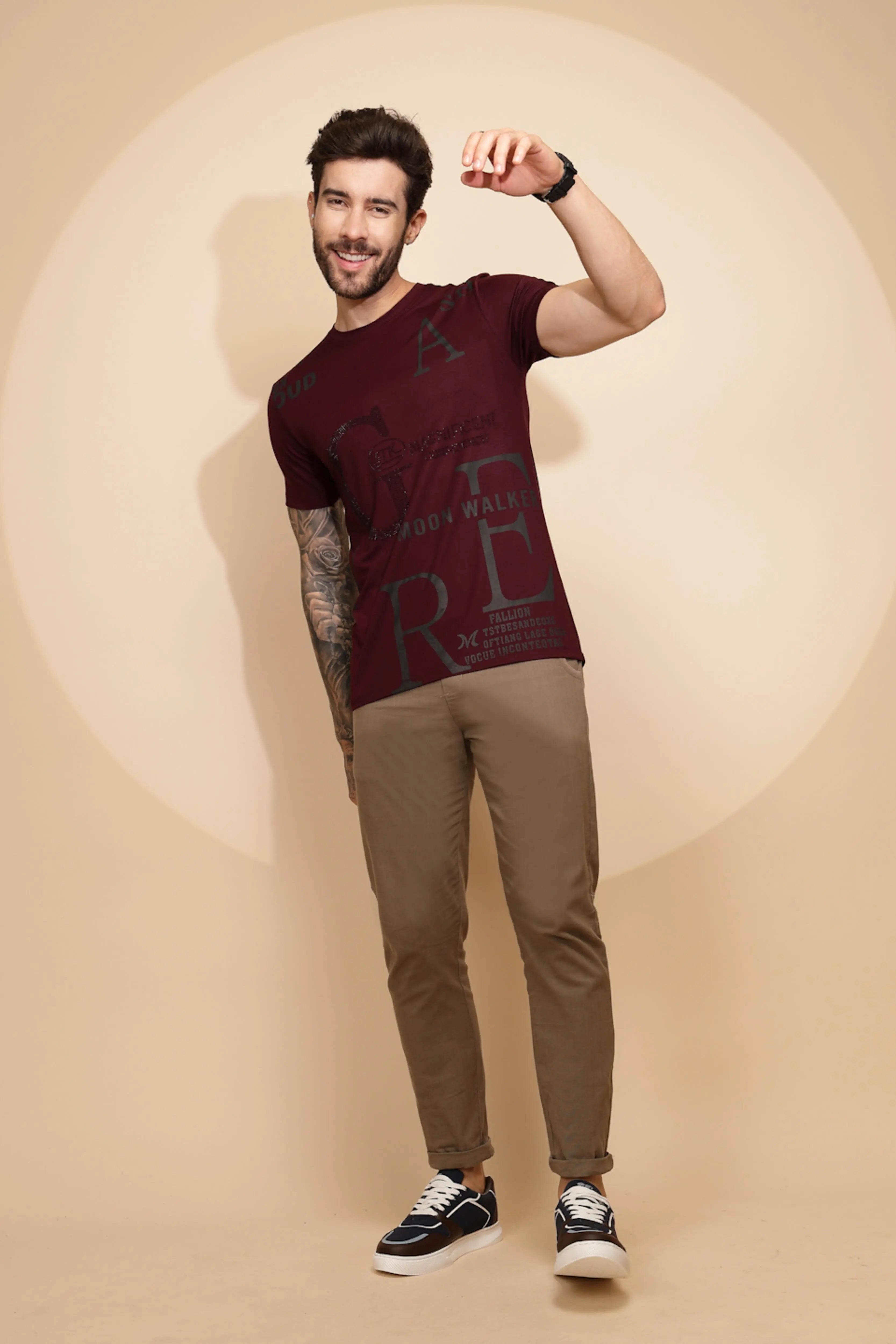 Maroon Viscose Blend T-Shirt - Global Republic