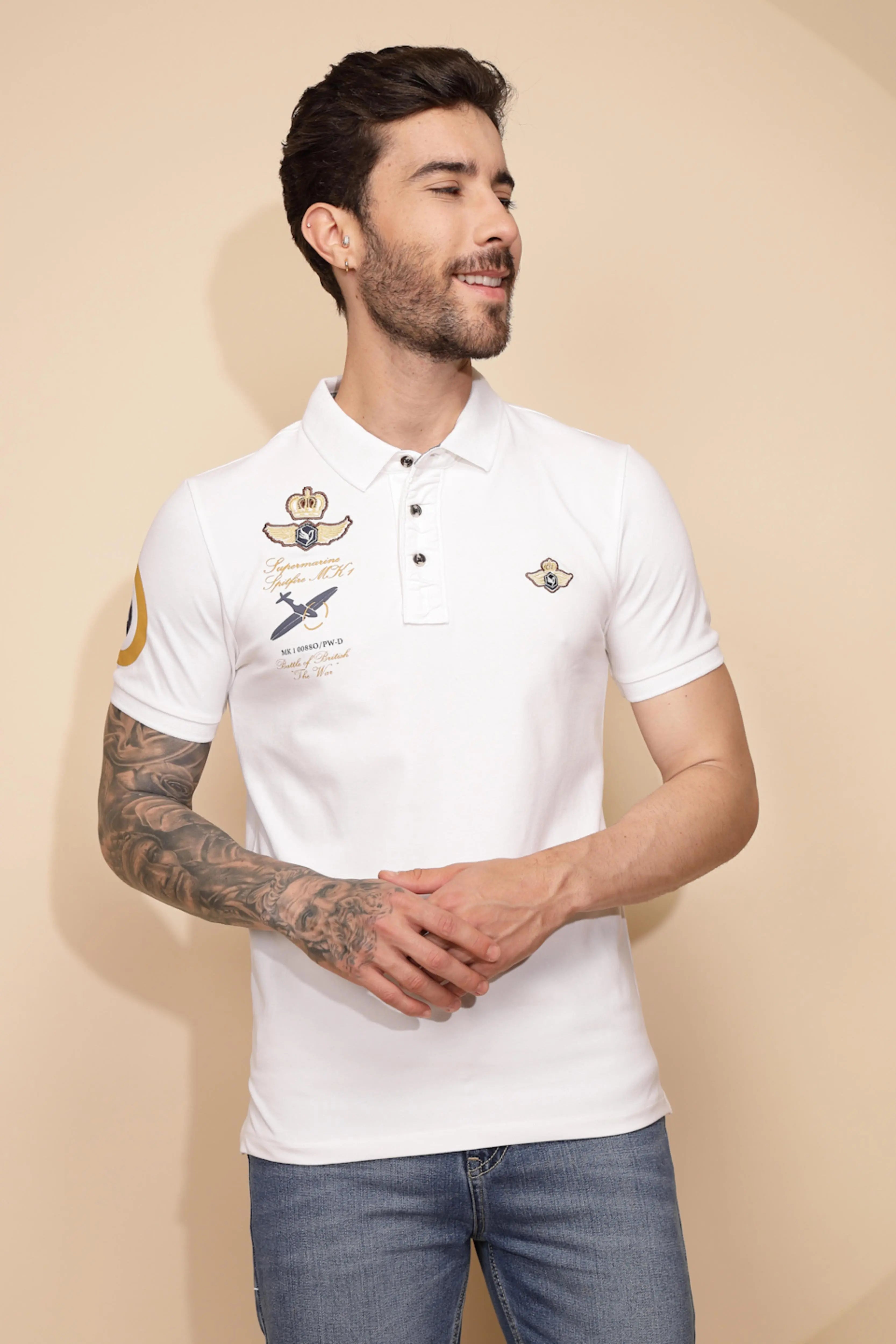 White Regular Fit Cotton Blend T-Shirt - Global Republic