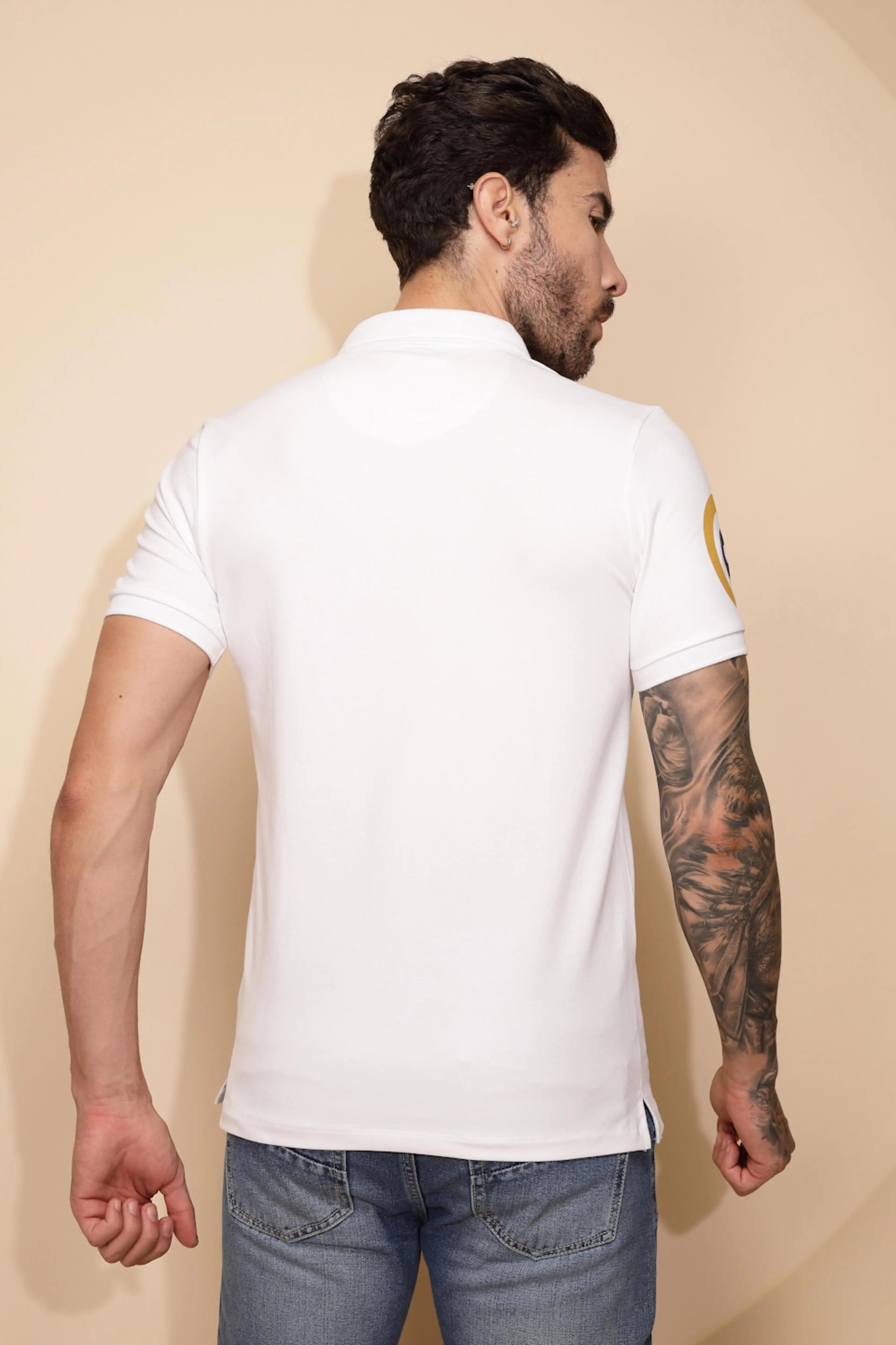 White Regular Fit Cotton Blend T-Shirt - Global Republic