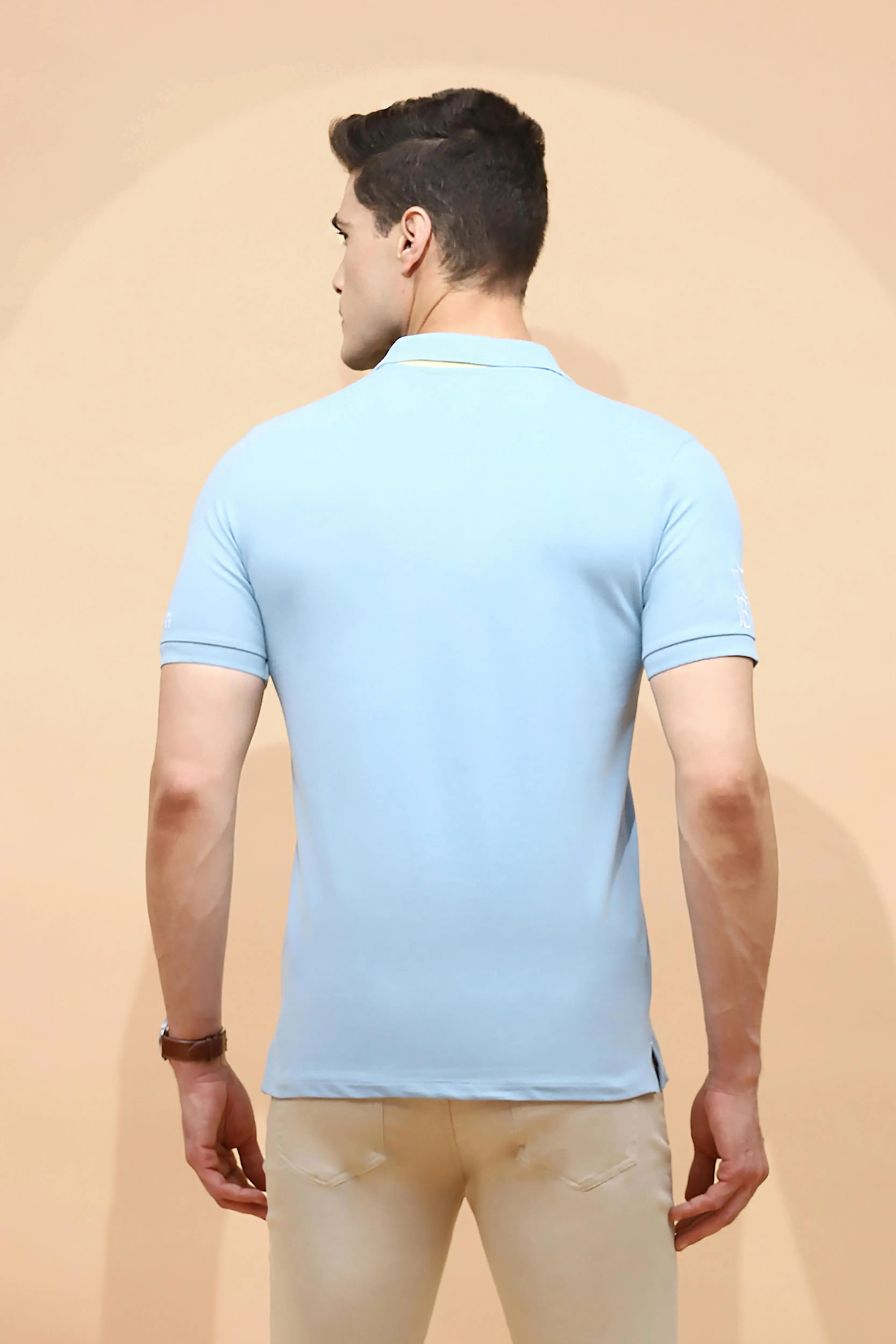 Sky Blue Cotton Blend Regular Fit T-Shirt For Men - Global Republic