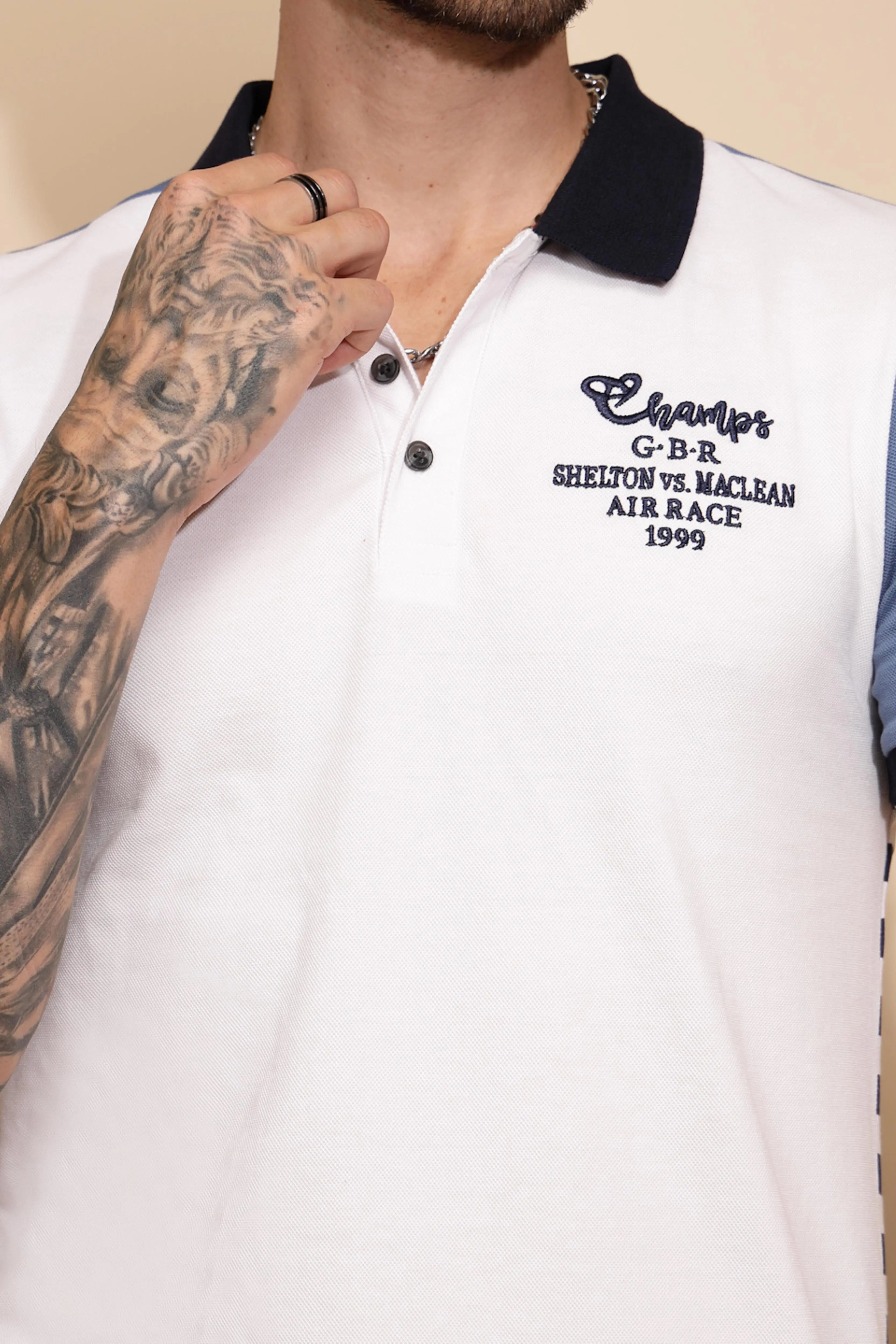 Blue Cotton Blend Regular Fit T-Shirt - Global Republic