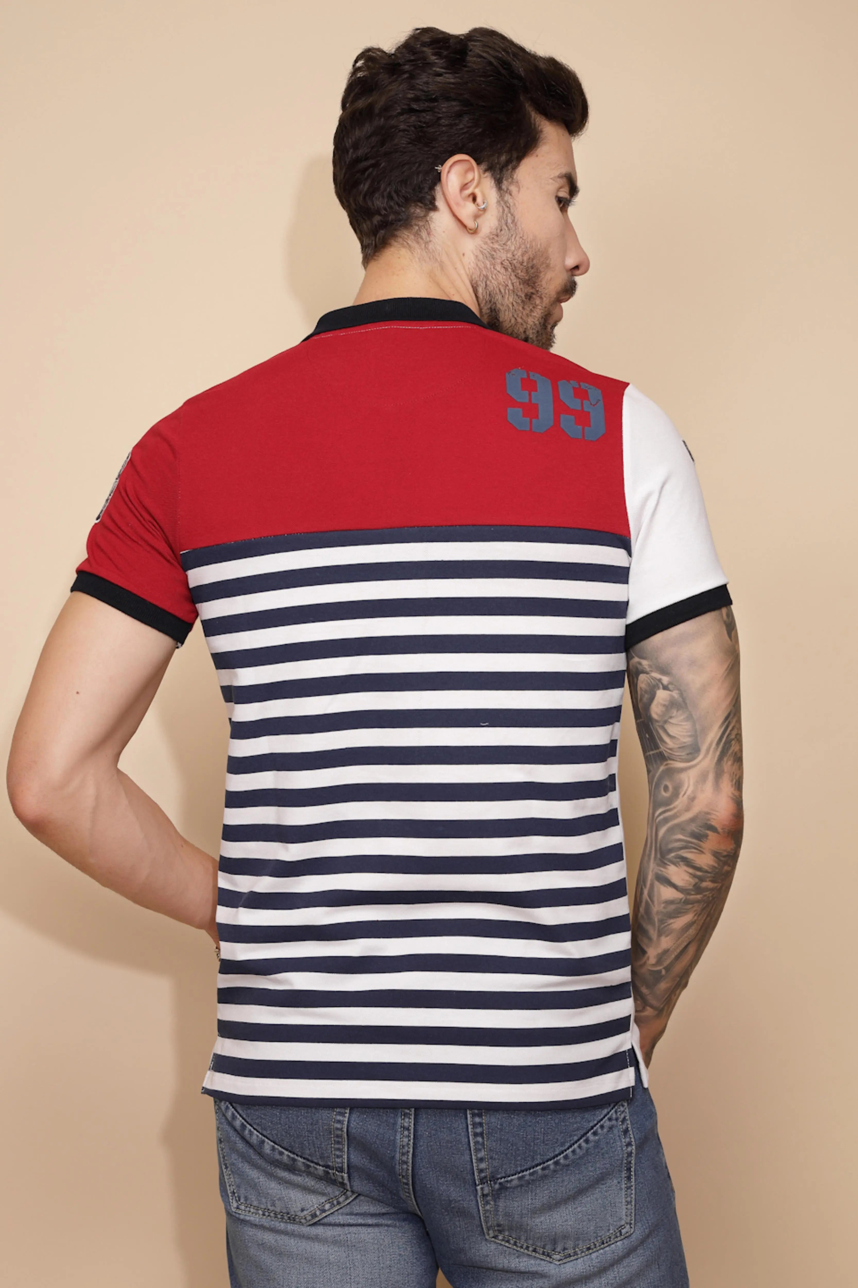 Red Cotton Blend Regular Fit T-Shirt For Men - Global Republic