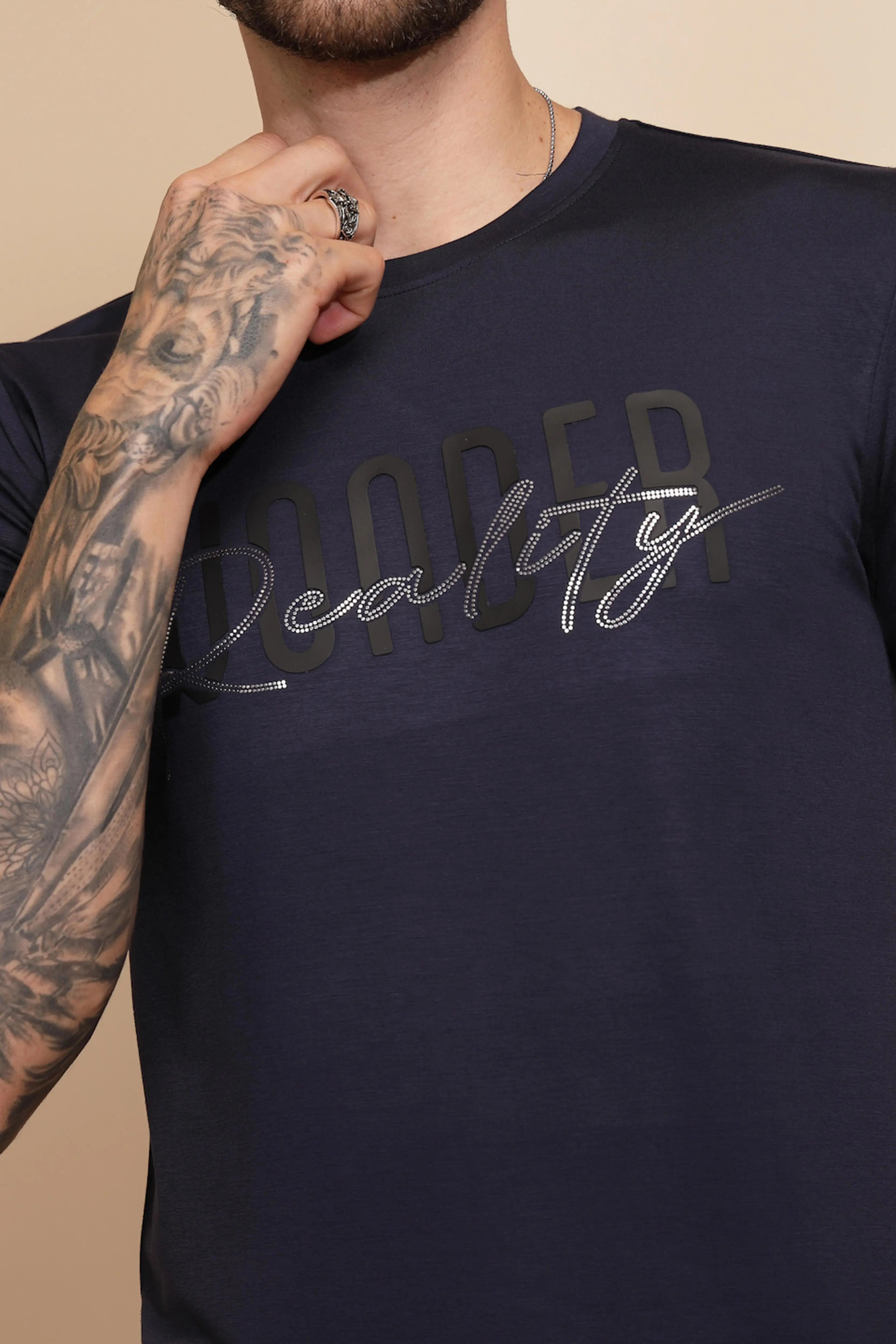 Navy Blue Viscose Blend T-Shirt - Global Republic