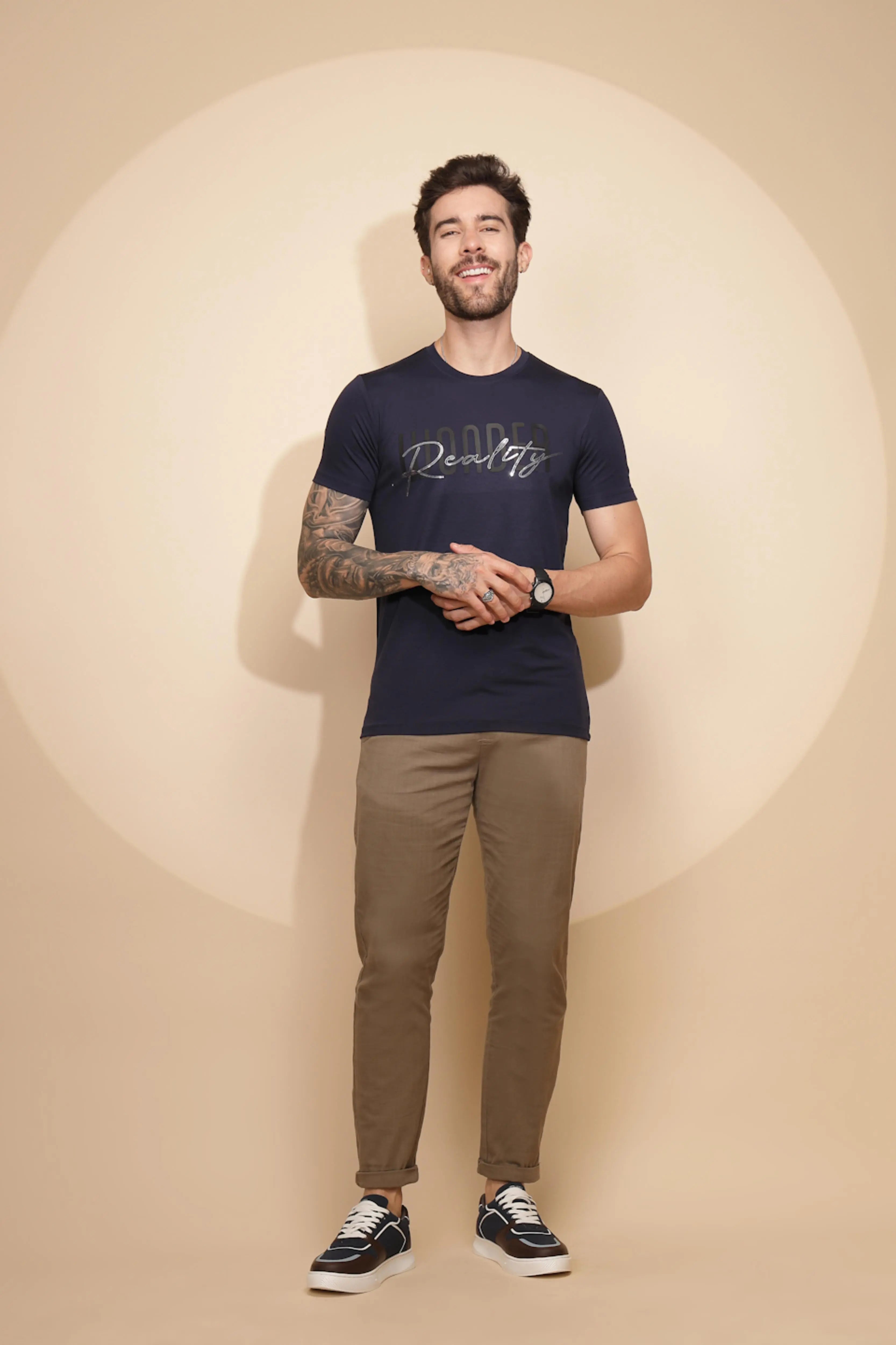 Navy Blue Viscose Blend T-Shirt - Global Republic