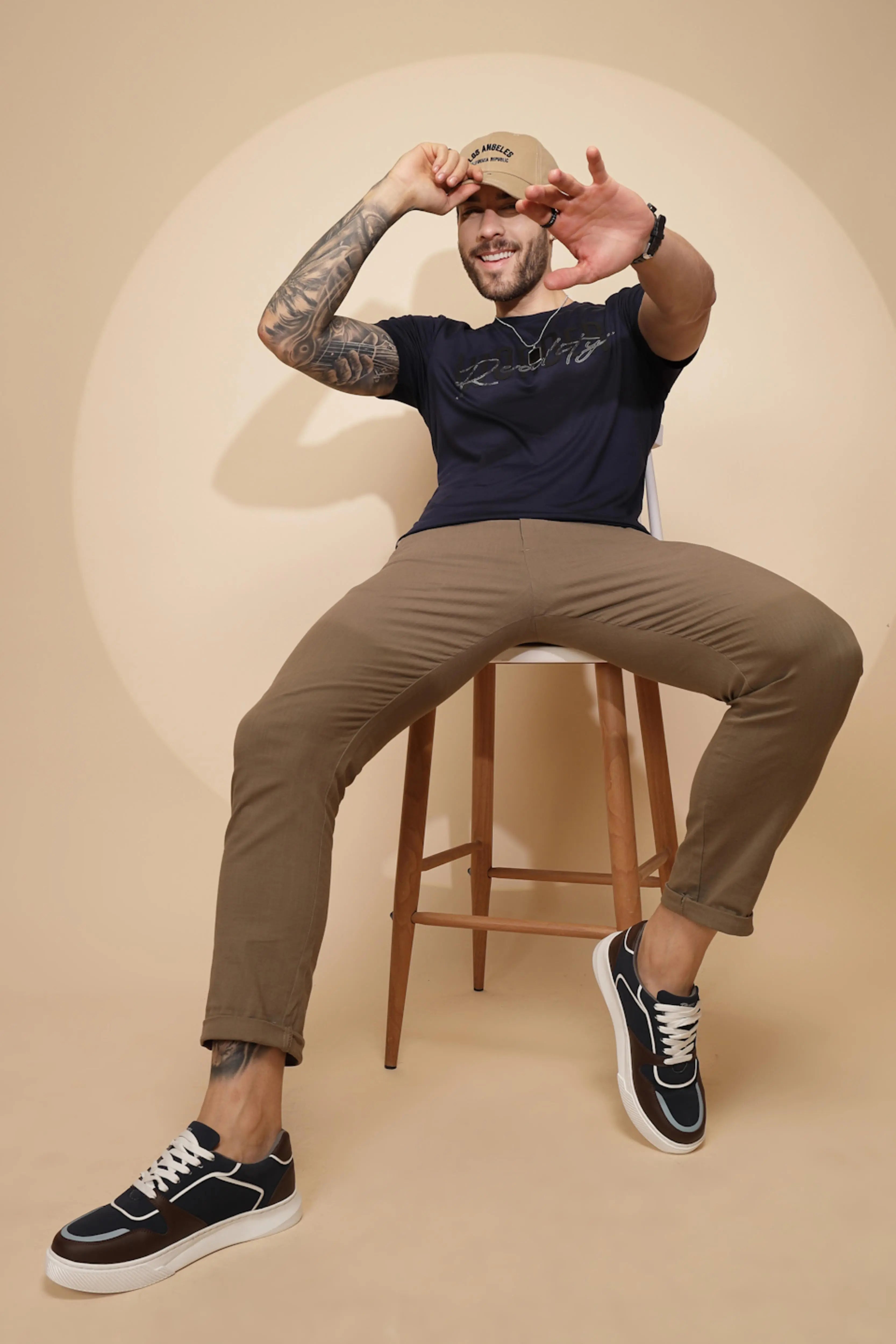 Navy Blue Viscose Blend T-Shirt - Global Republic