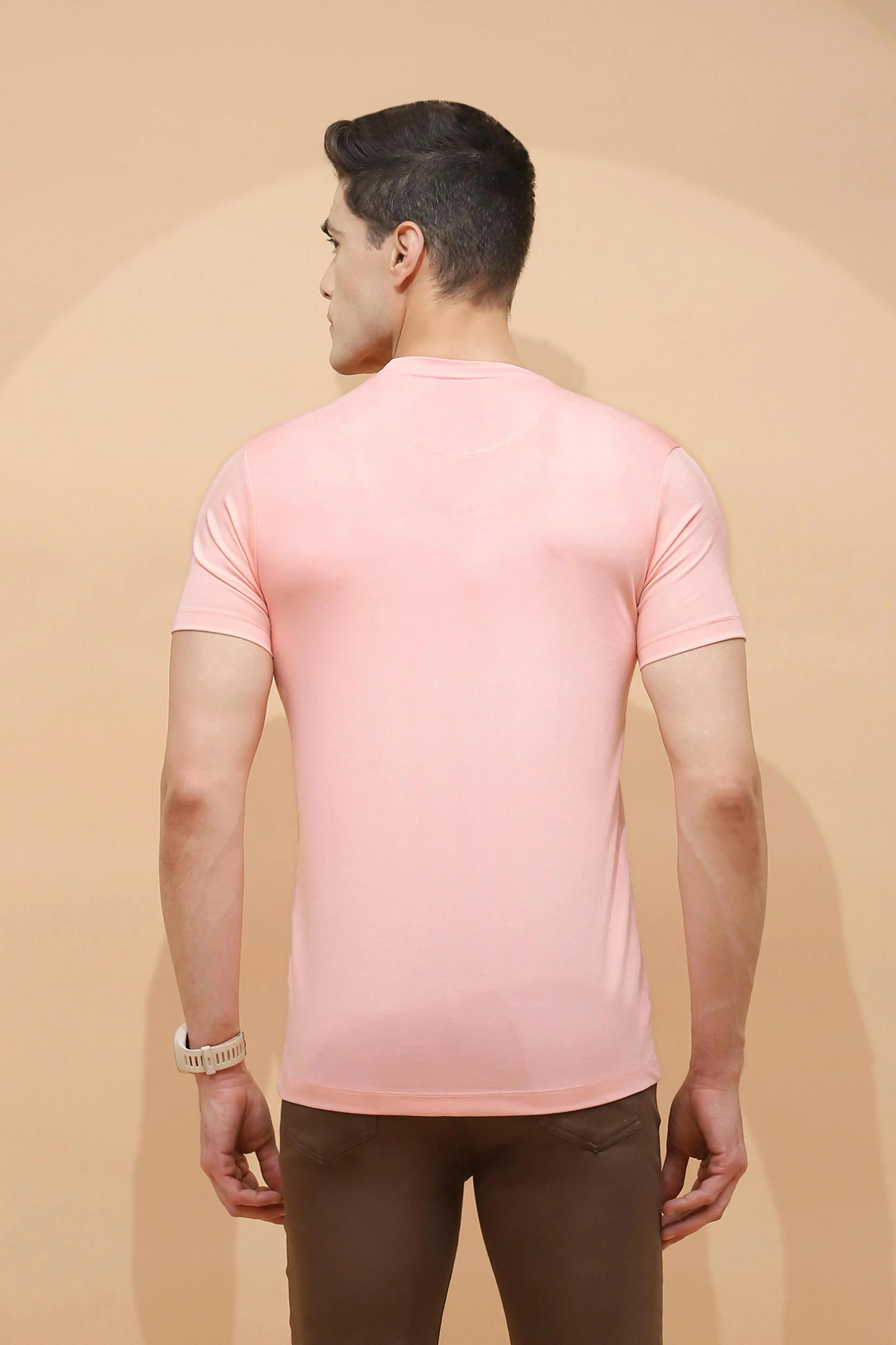 Peach Viscose  Regular Fit T-Shirt - Global Republic
