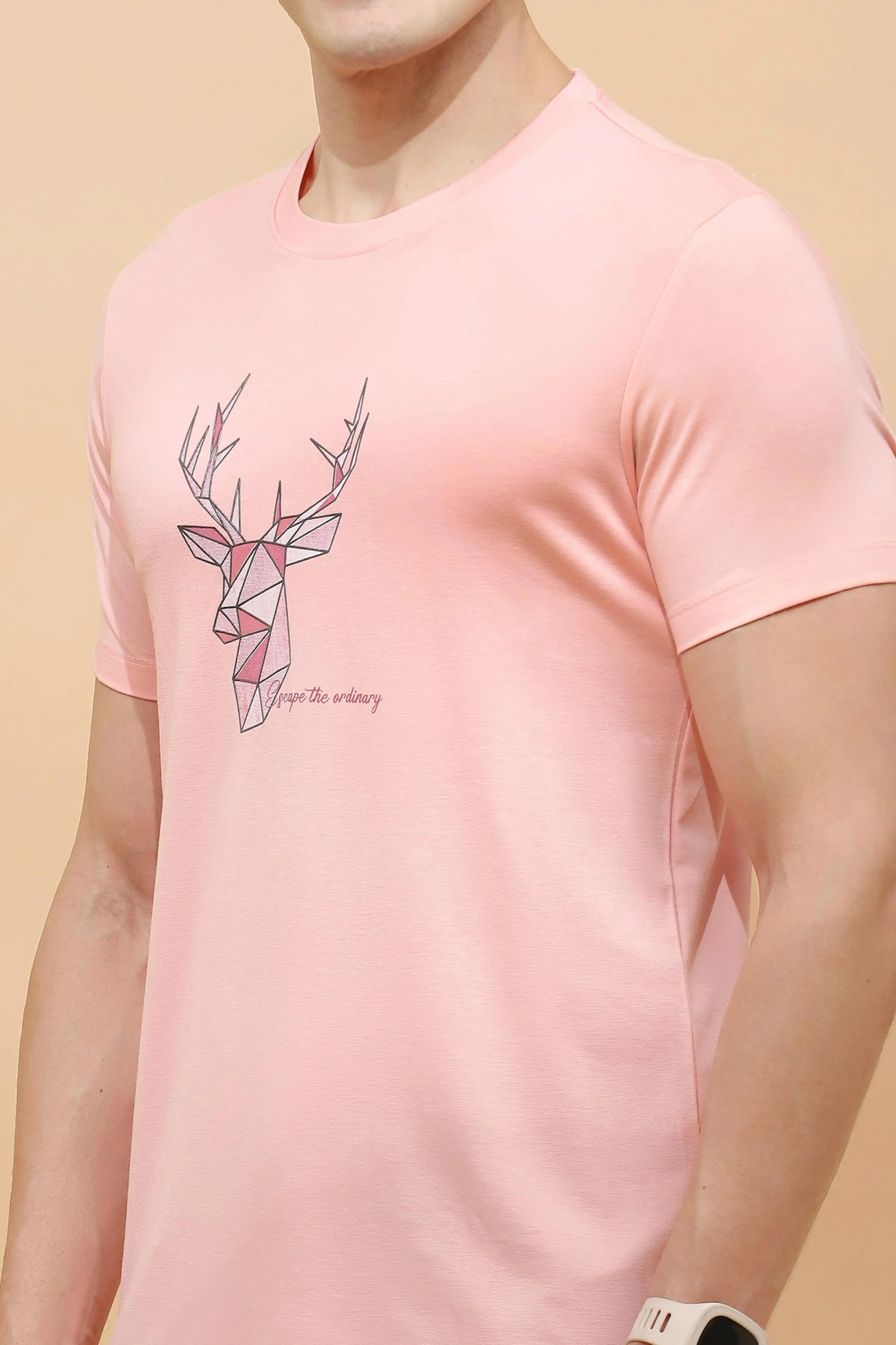 Peach Viscose  Regular Fit T-Shirt - Global Republic