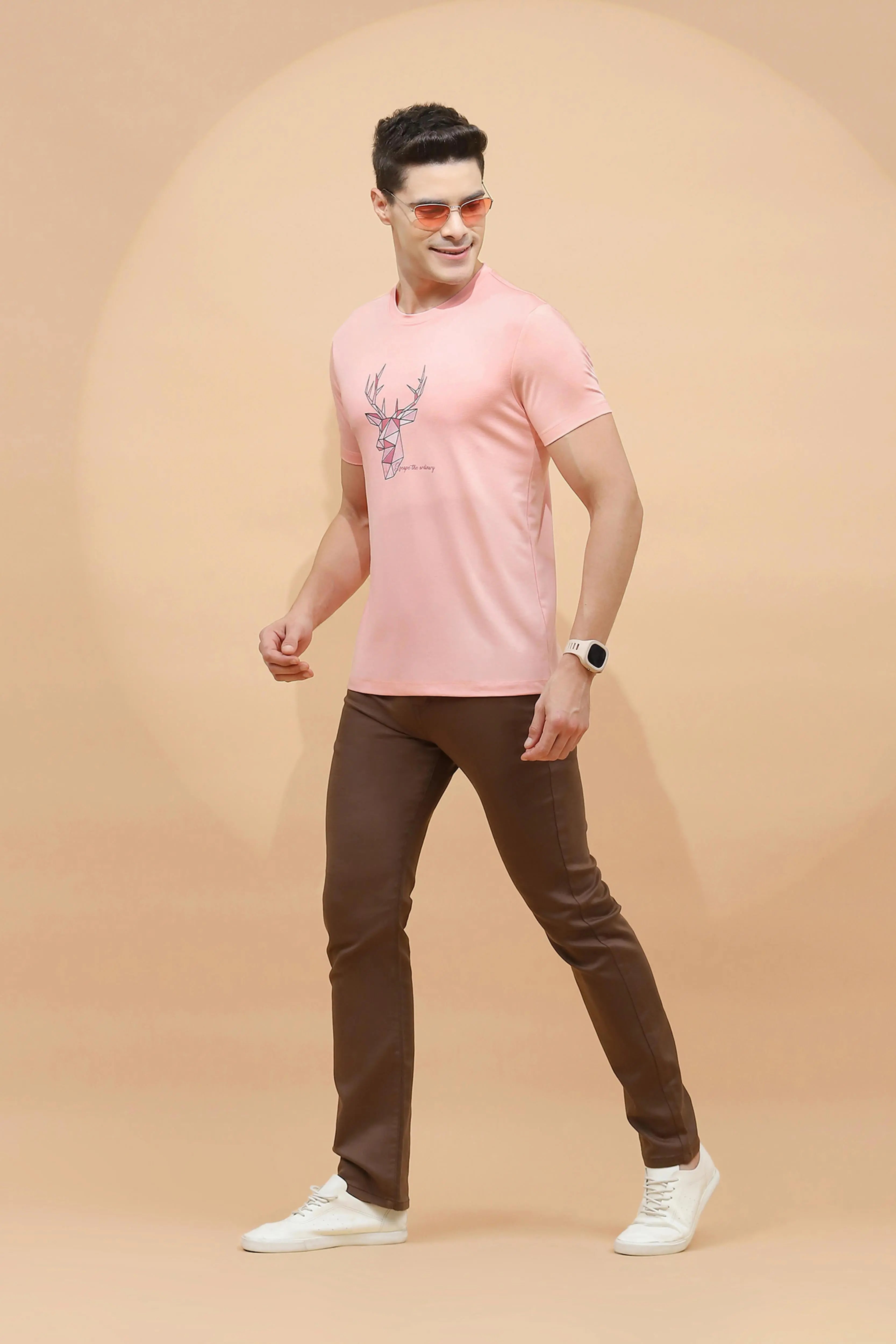 Peach Viscose Regular Fit T-Shirt