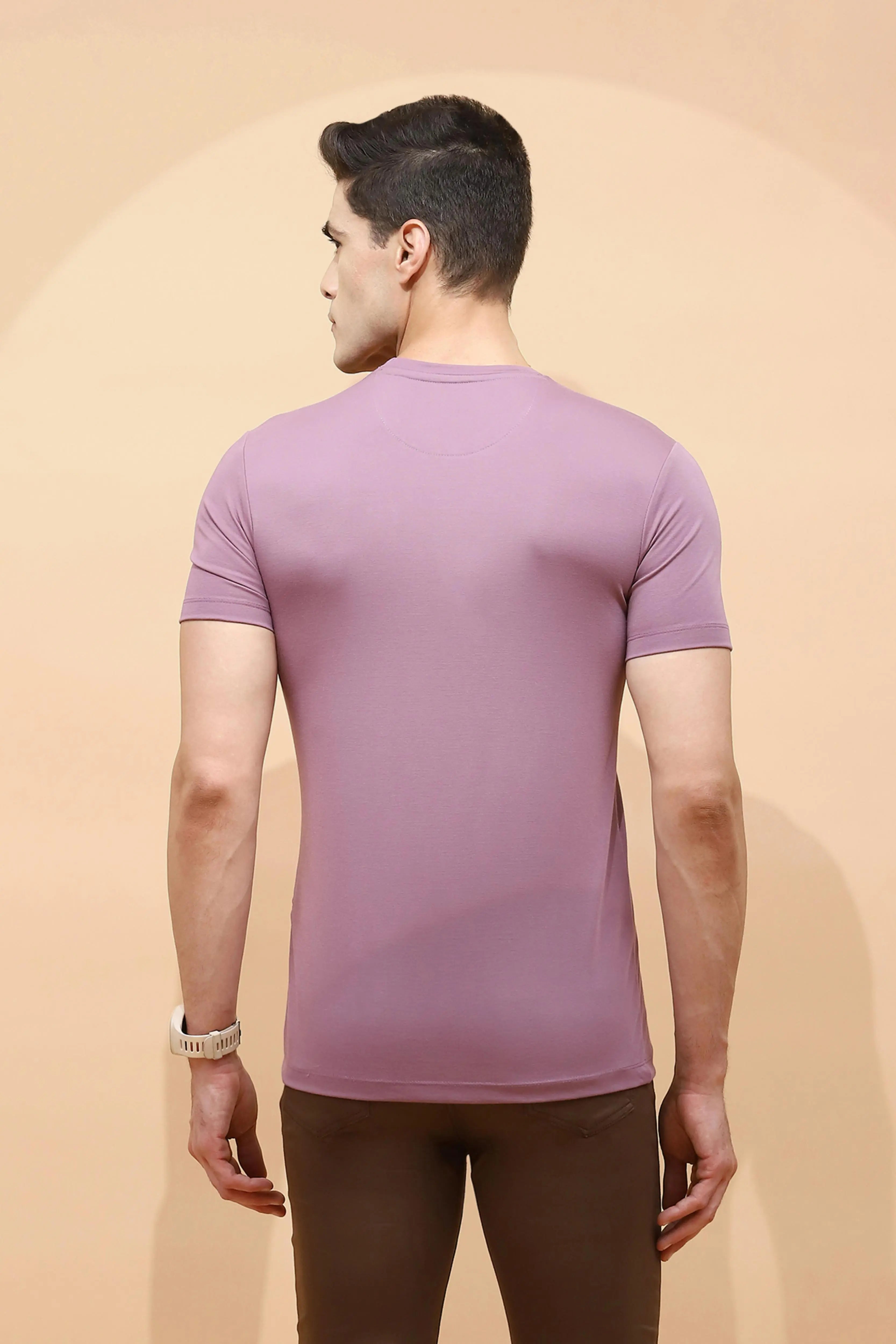 Mauve Viscose Blend Regular Fit T-Shirt For Men - Global Republic