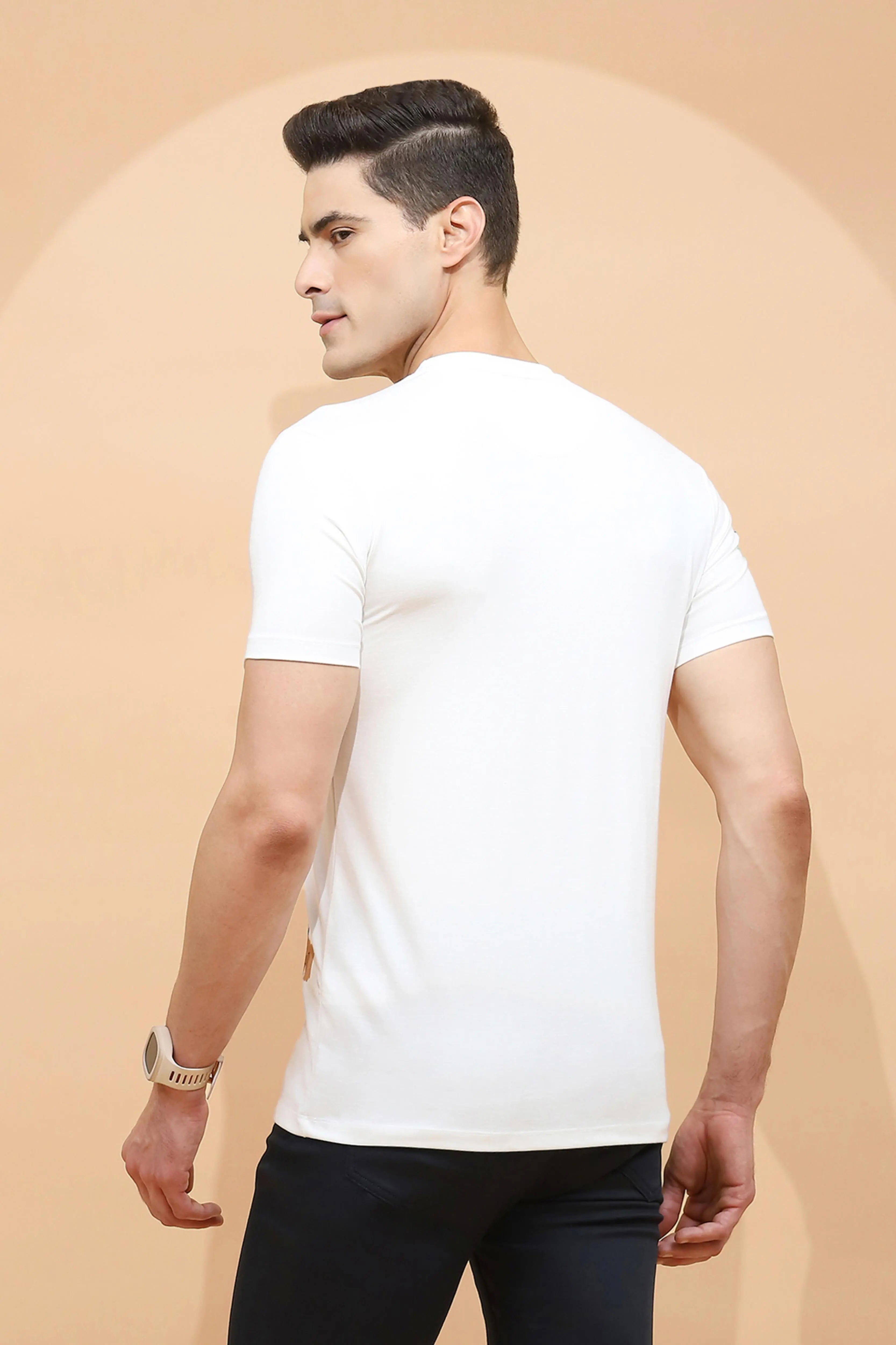 White Regular Fit Viscose Blend T-Shirt - Global Republic