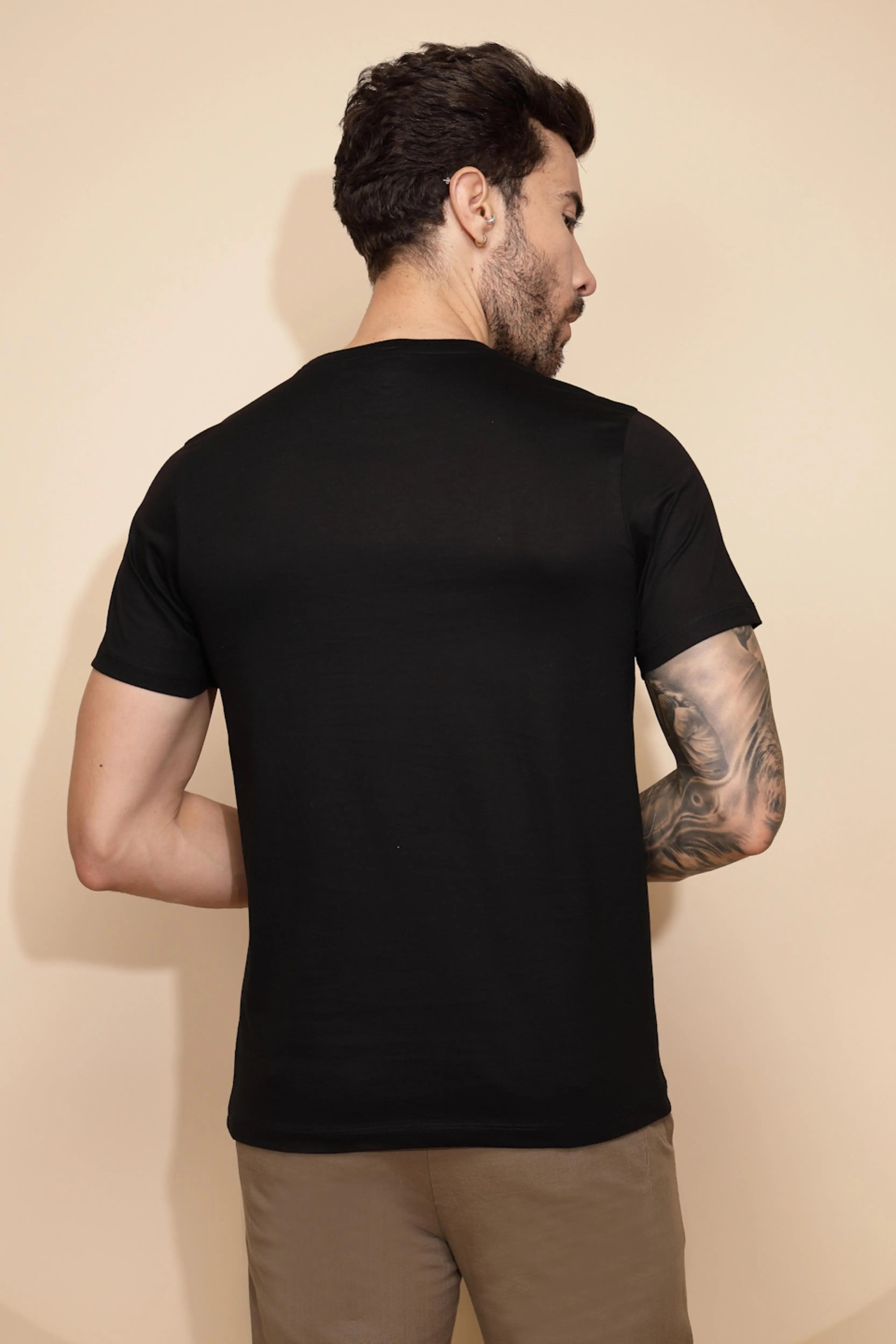 Black Printed Cotton T-Shirt - Global Republic