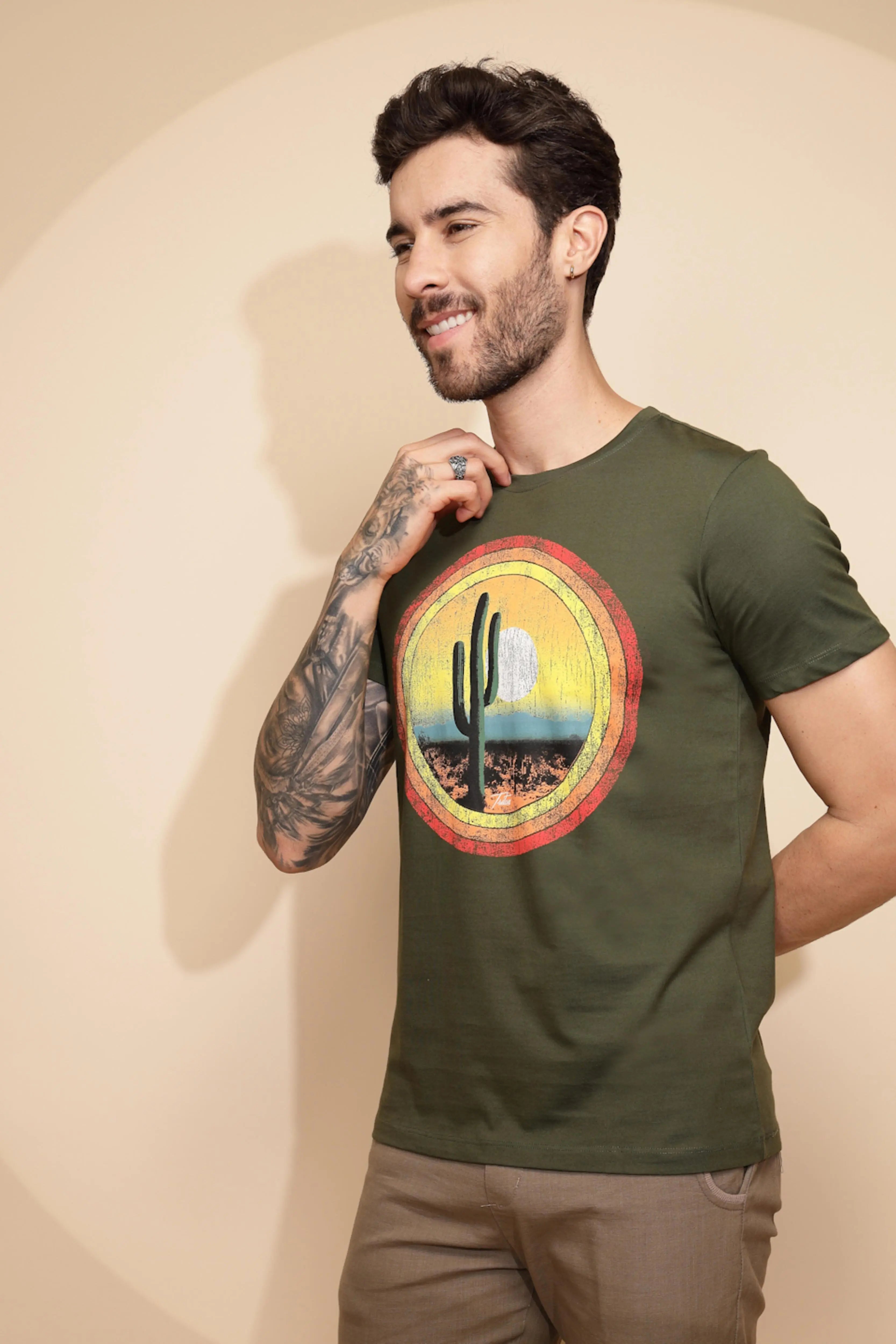 Green Cotton Regular Fit T-Shirt - Global Republic