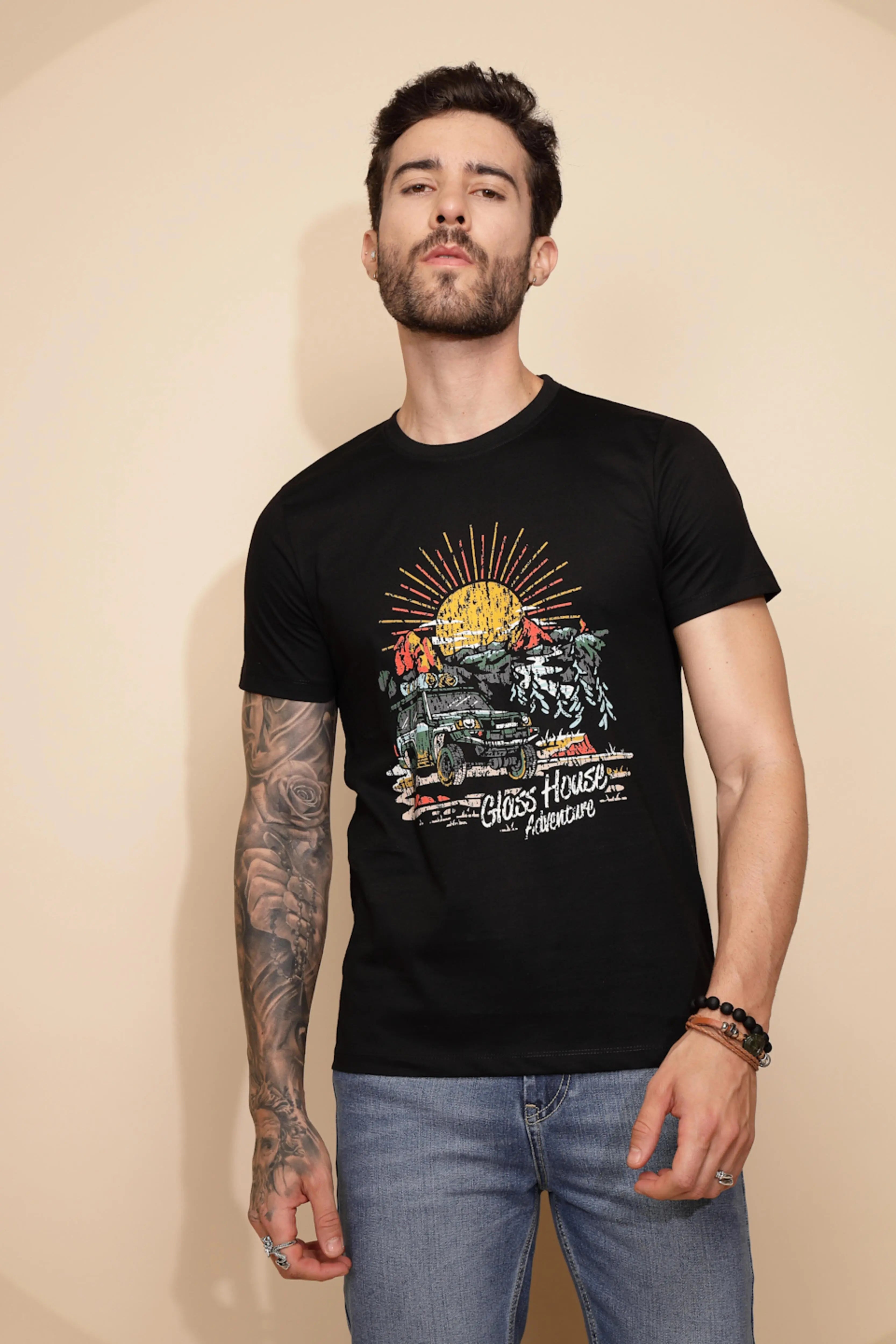 Black Cotton Regular Fit T-Shirt For Men - Global Republic