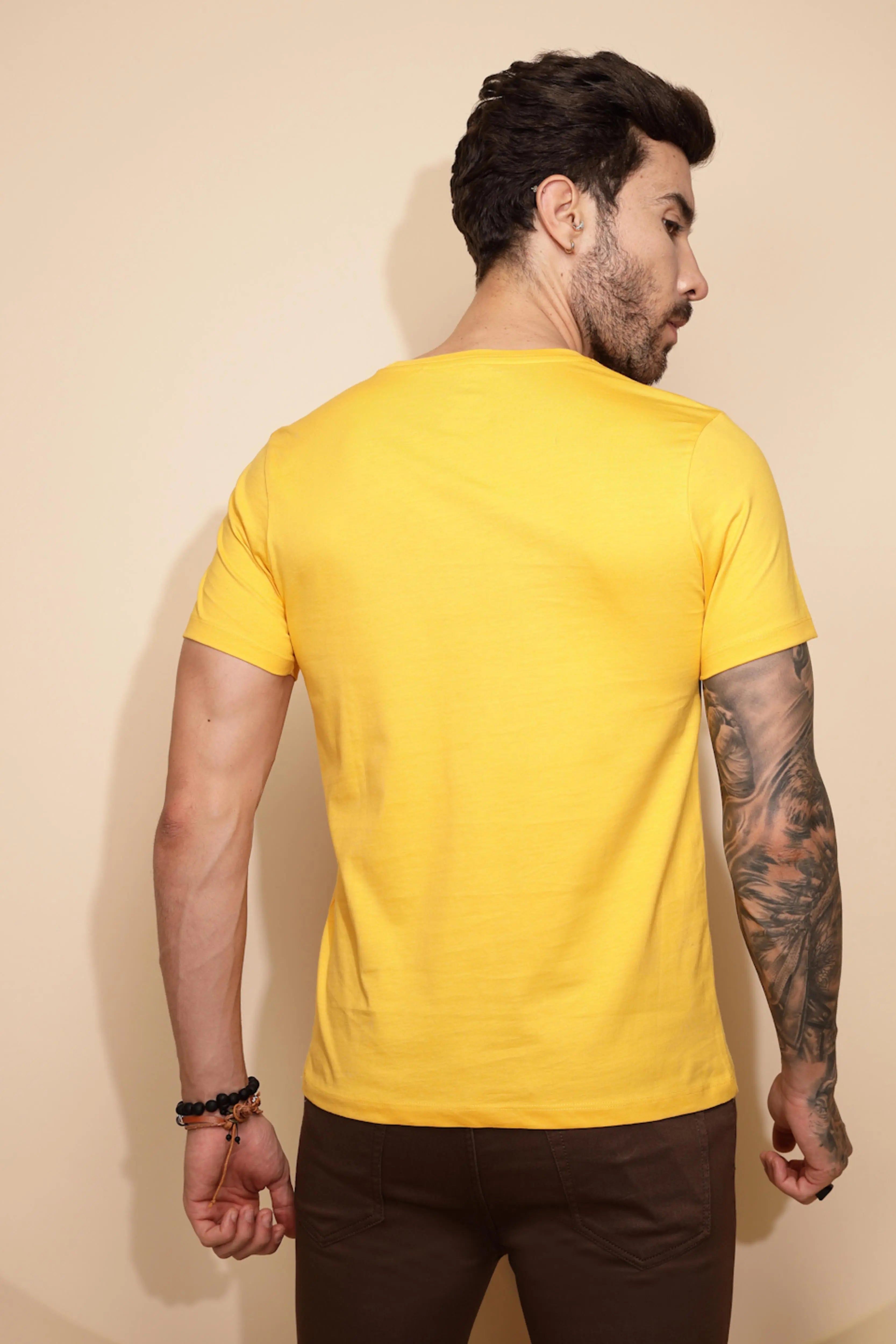 Yellow Cotton Regular Fit T-Shirt For Men - Global Republic
