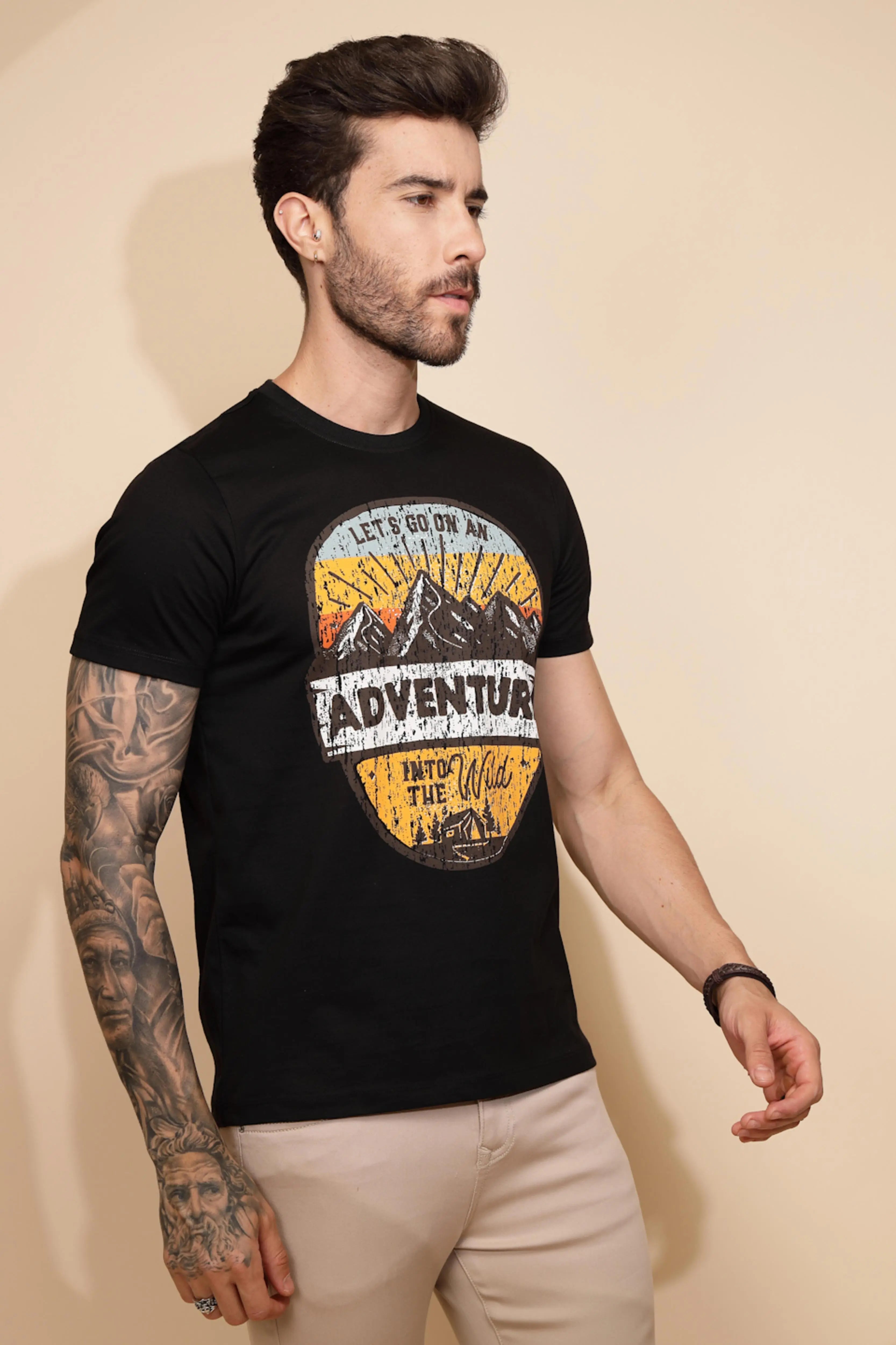 Black Cotton Regular Fit T-Shirt - Global Republic