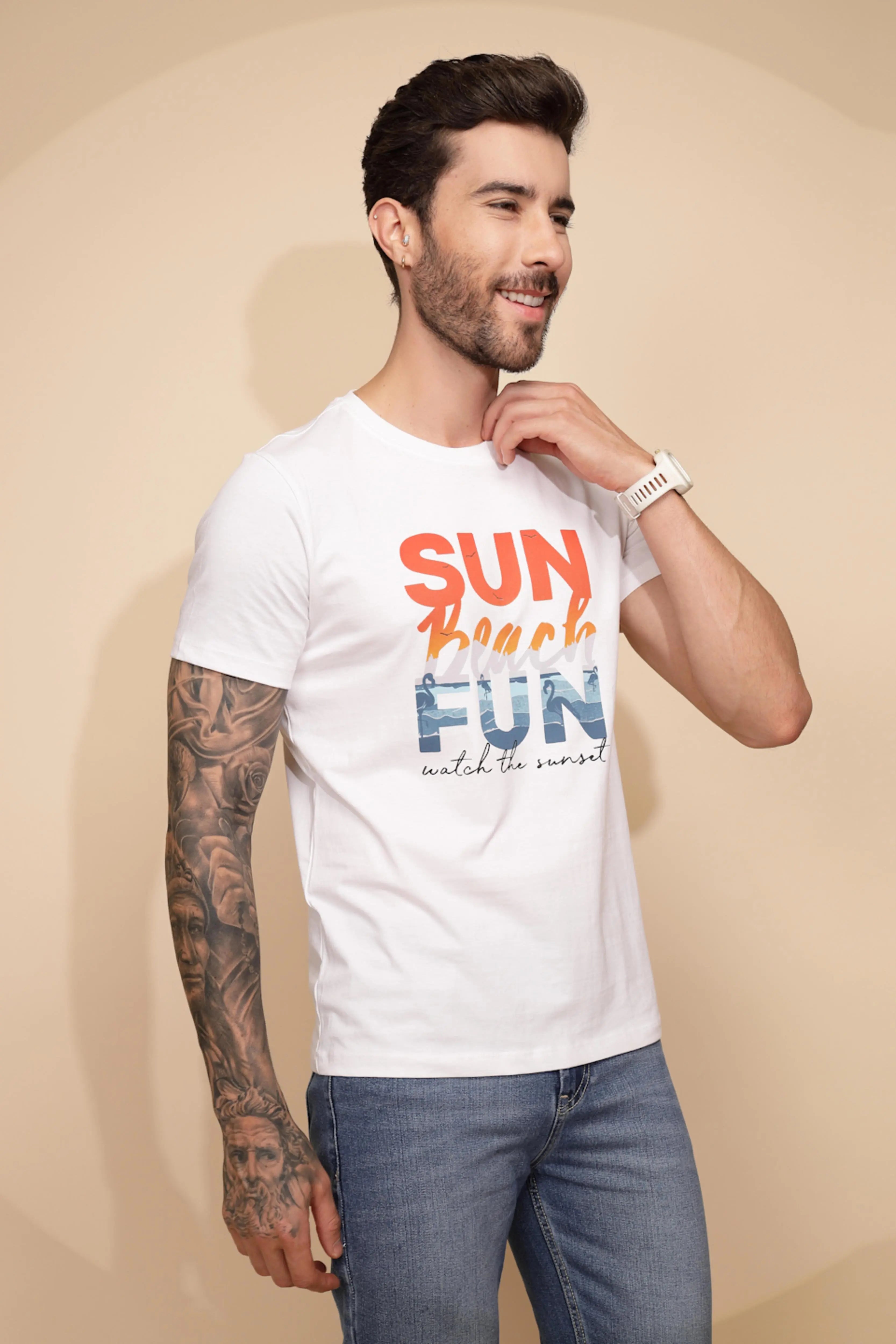 White Cotton Regular Fit T-Shirt - Global Republic