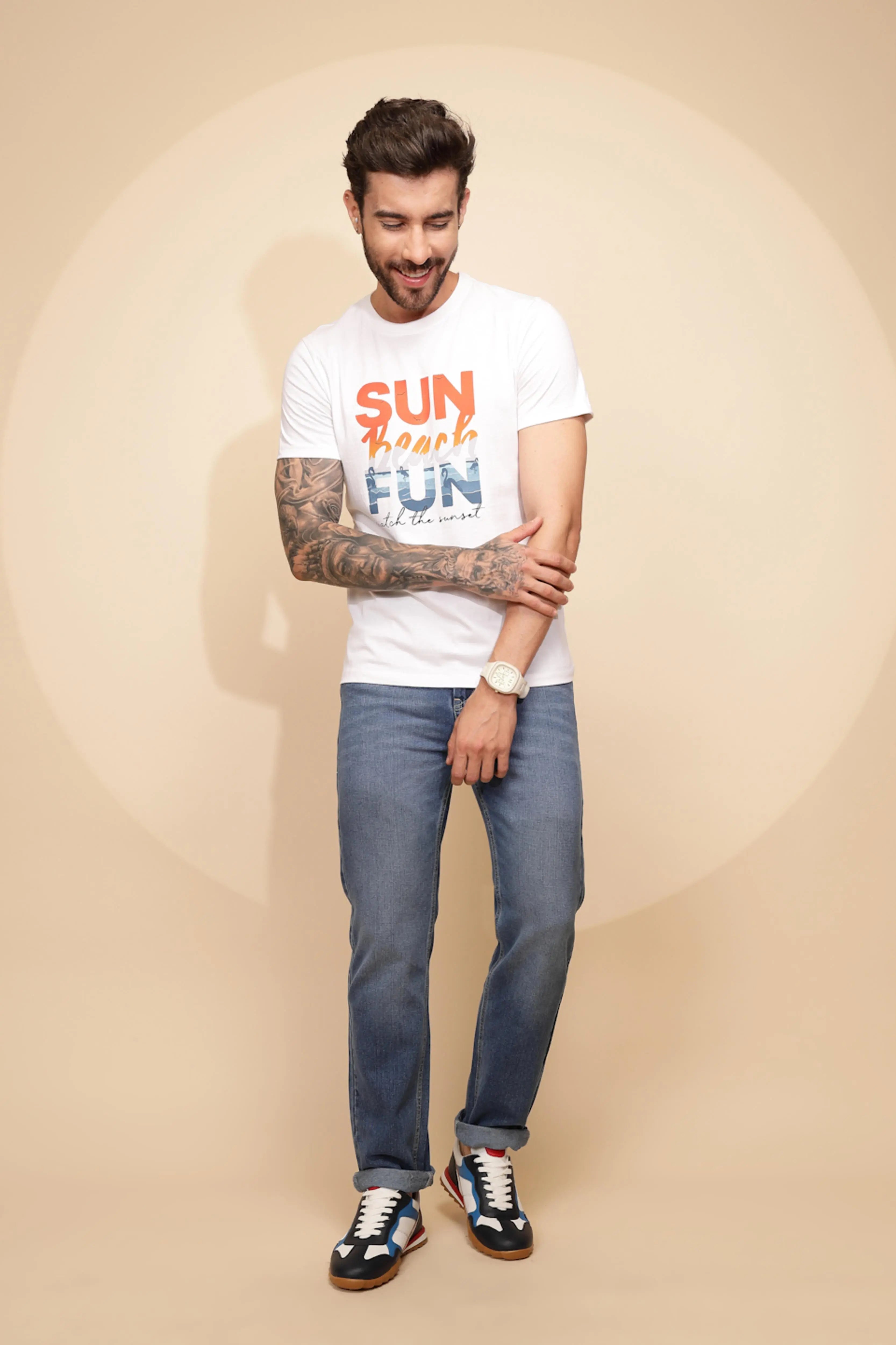 White Cotton Regular Fit T-Shirt - Global Republic
