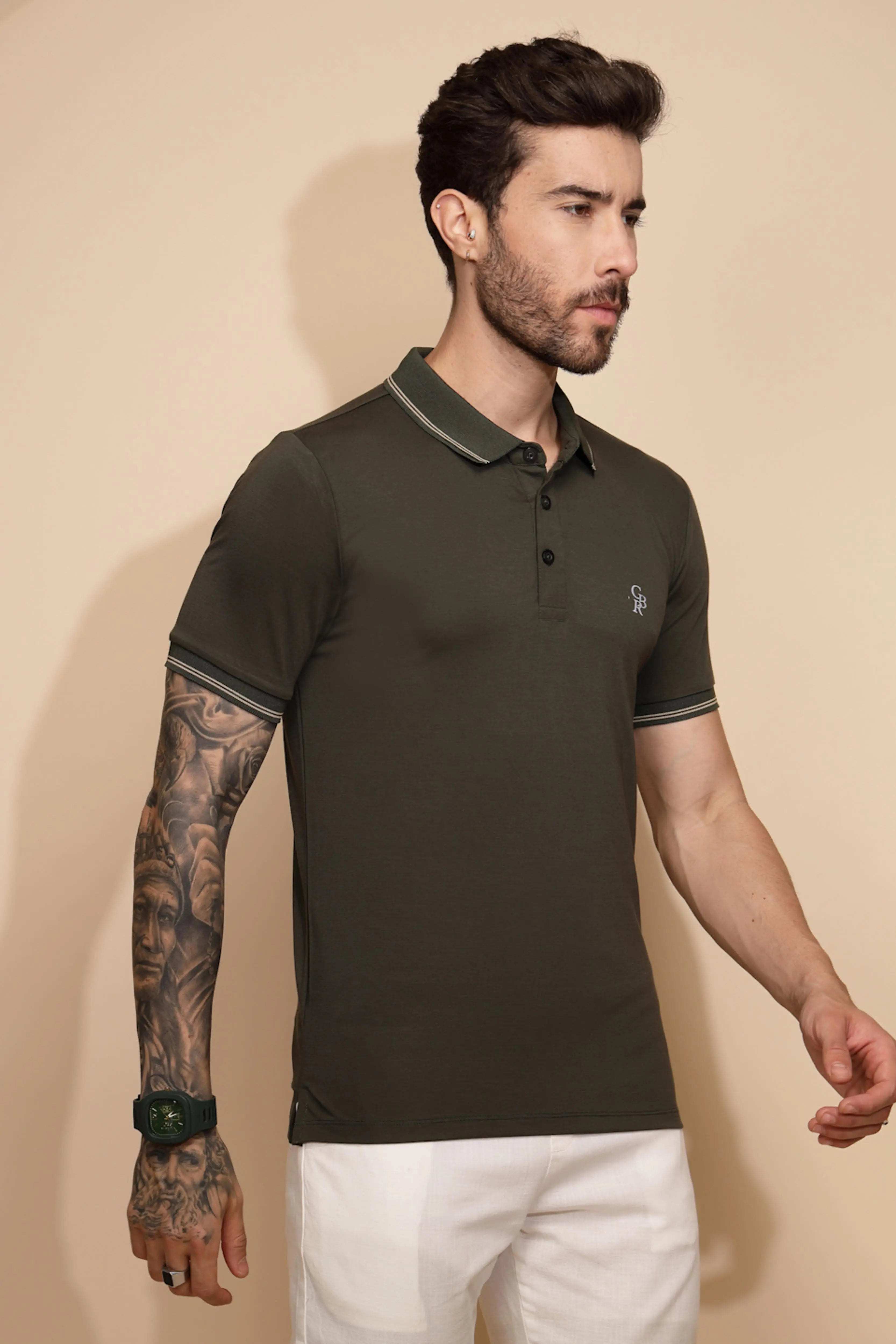 Olive Viscose Blend Regular Fit T-Shirt - Global Republic