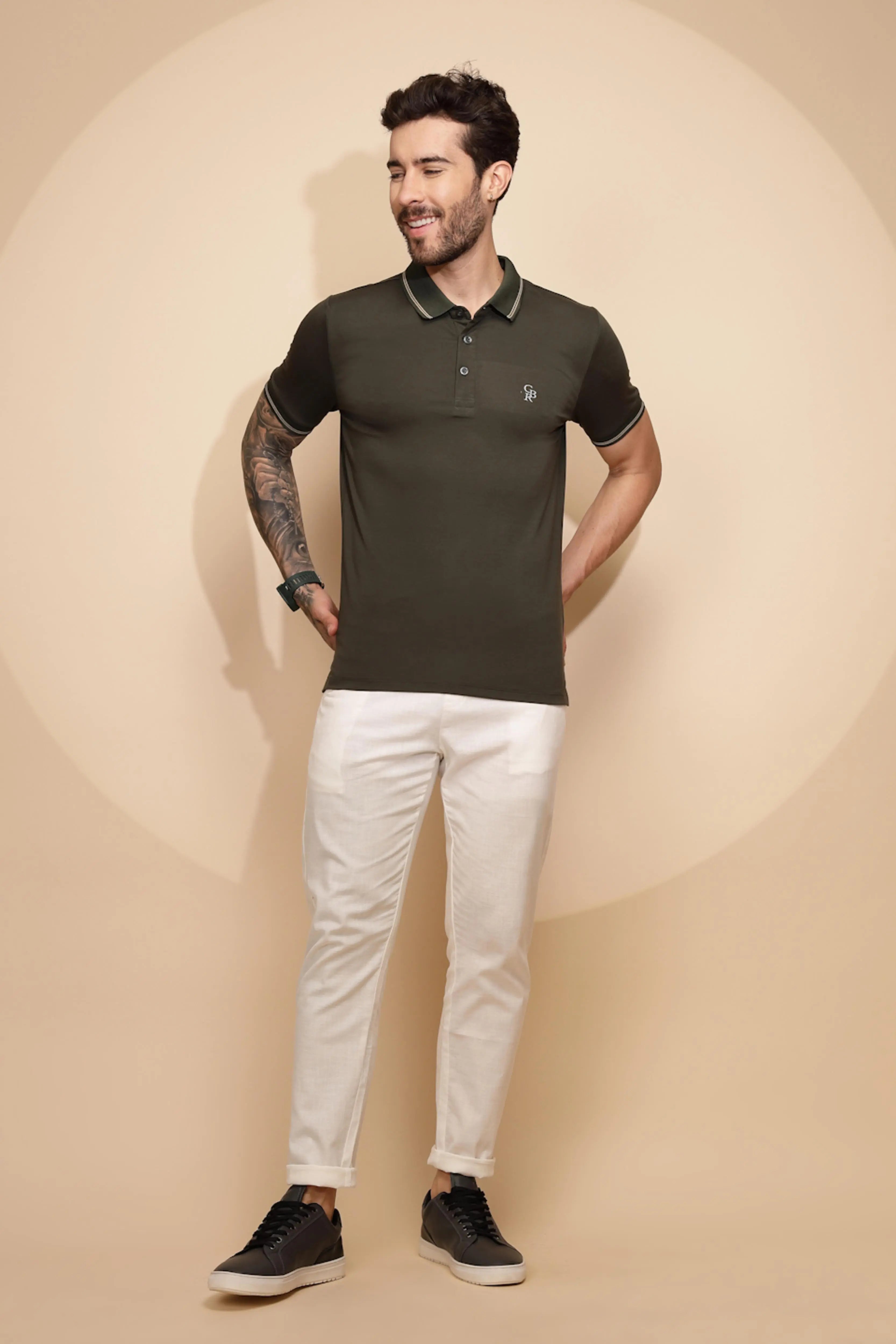 Olive Viscose Blend Regular Fit T-Shirt - Global Republic