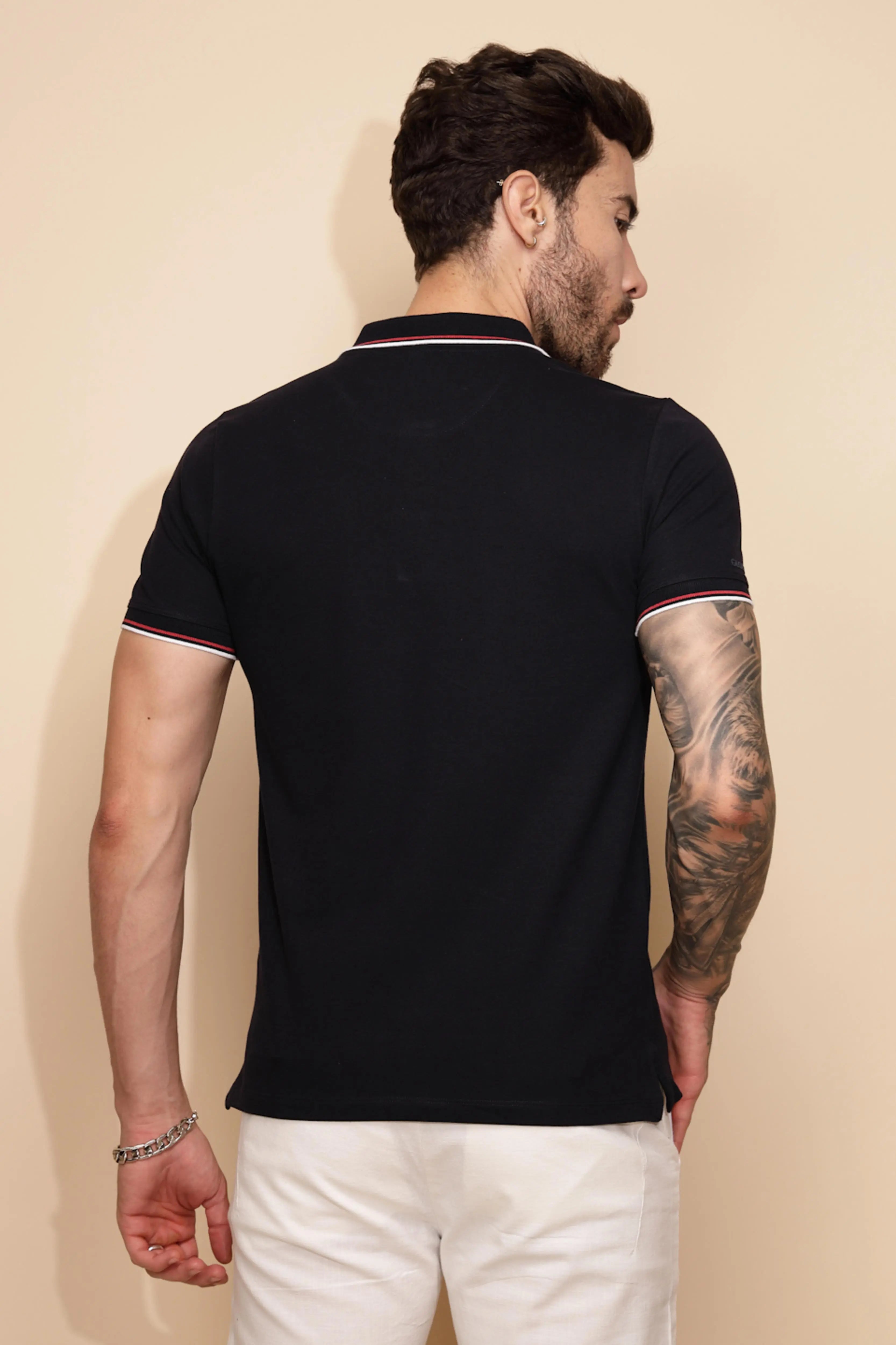 Navy Blue Cotton Blend Regular Fit T-Shirt For Men - Global Republic