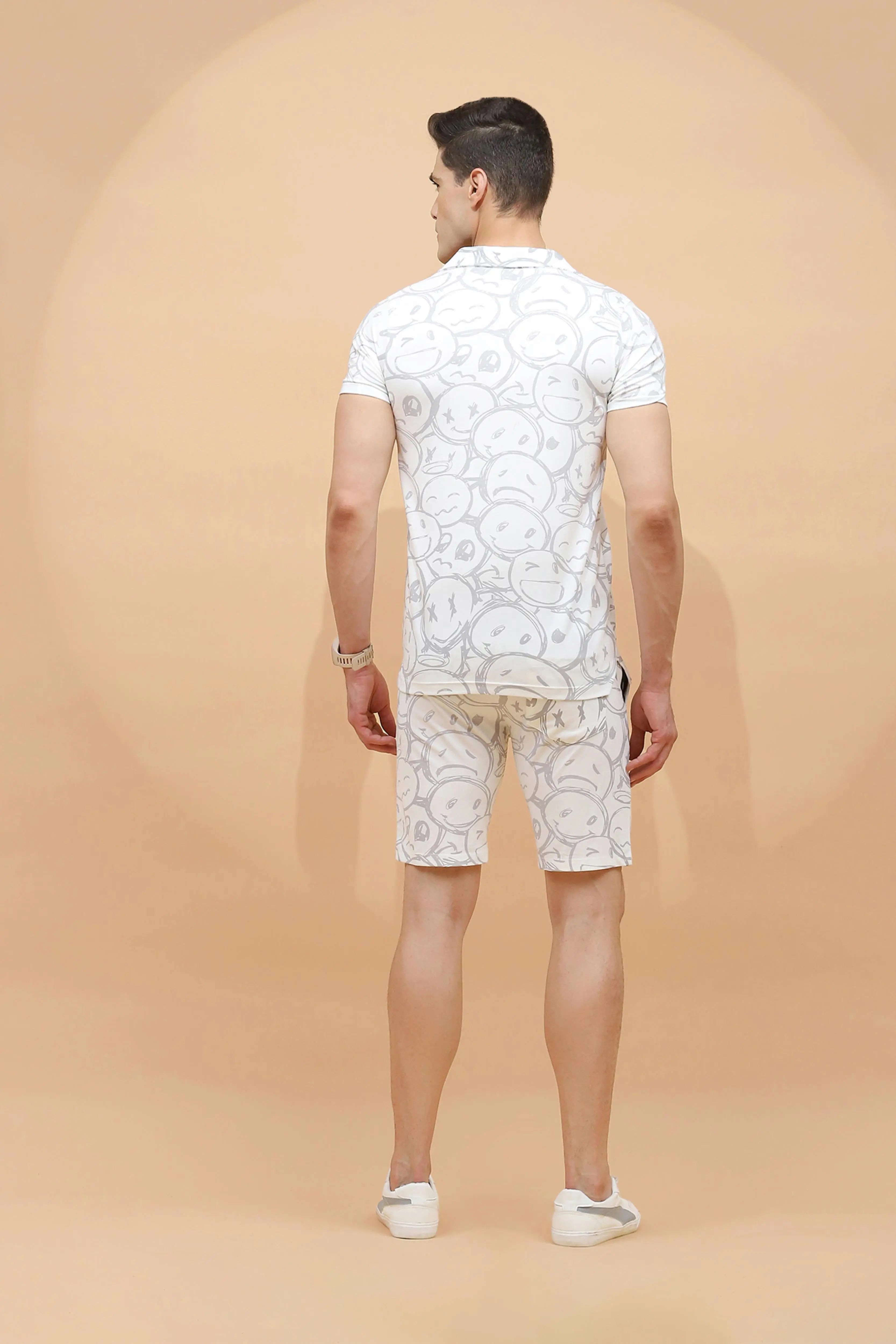 White Viscose Blend Regular Fit Shorts Set For Men - Global Republic
