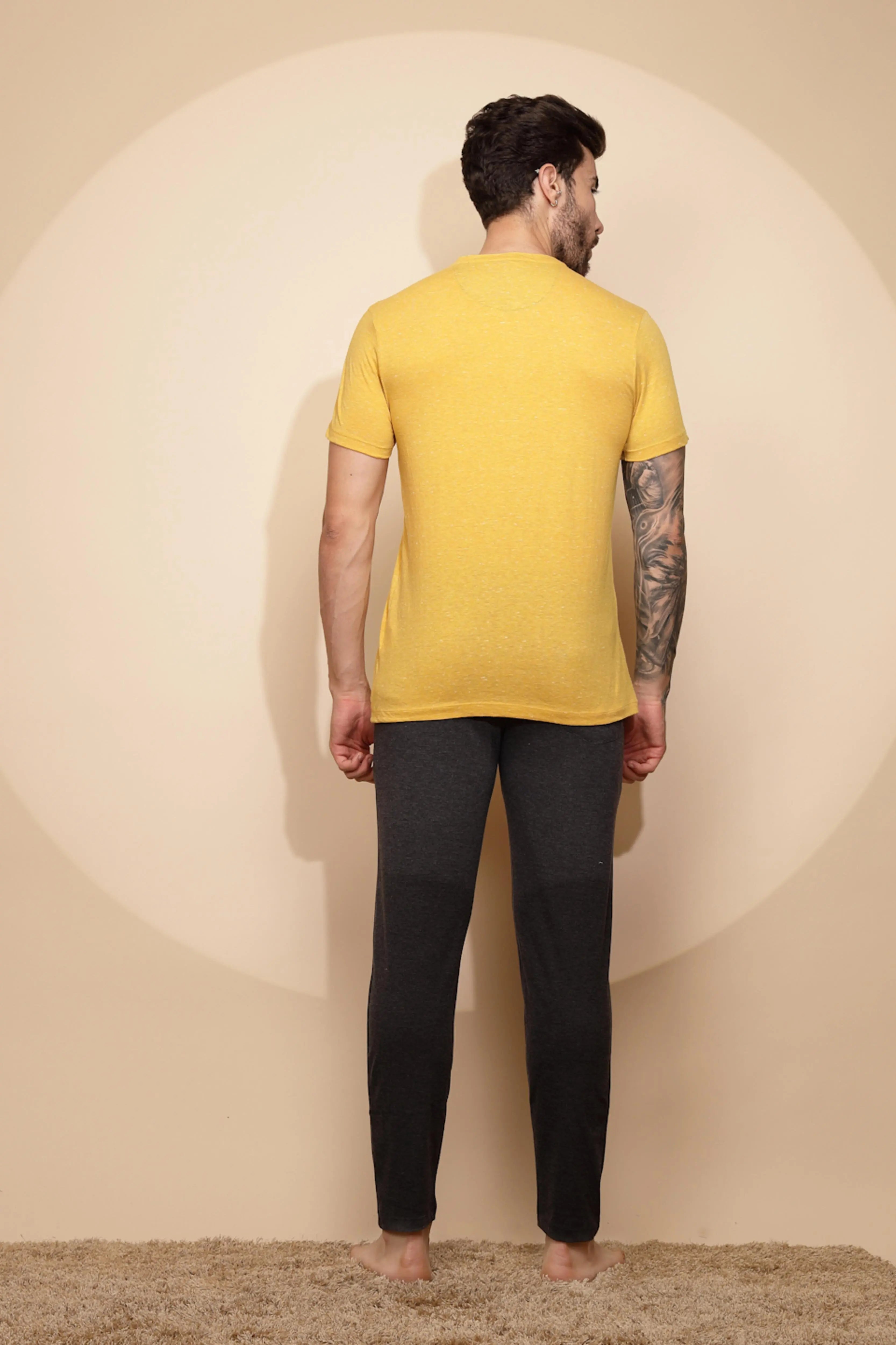 Yellow Cotton Slim Fit Night Suit Set - Global Republic