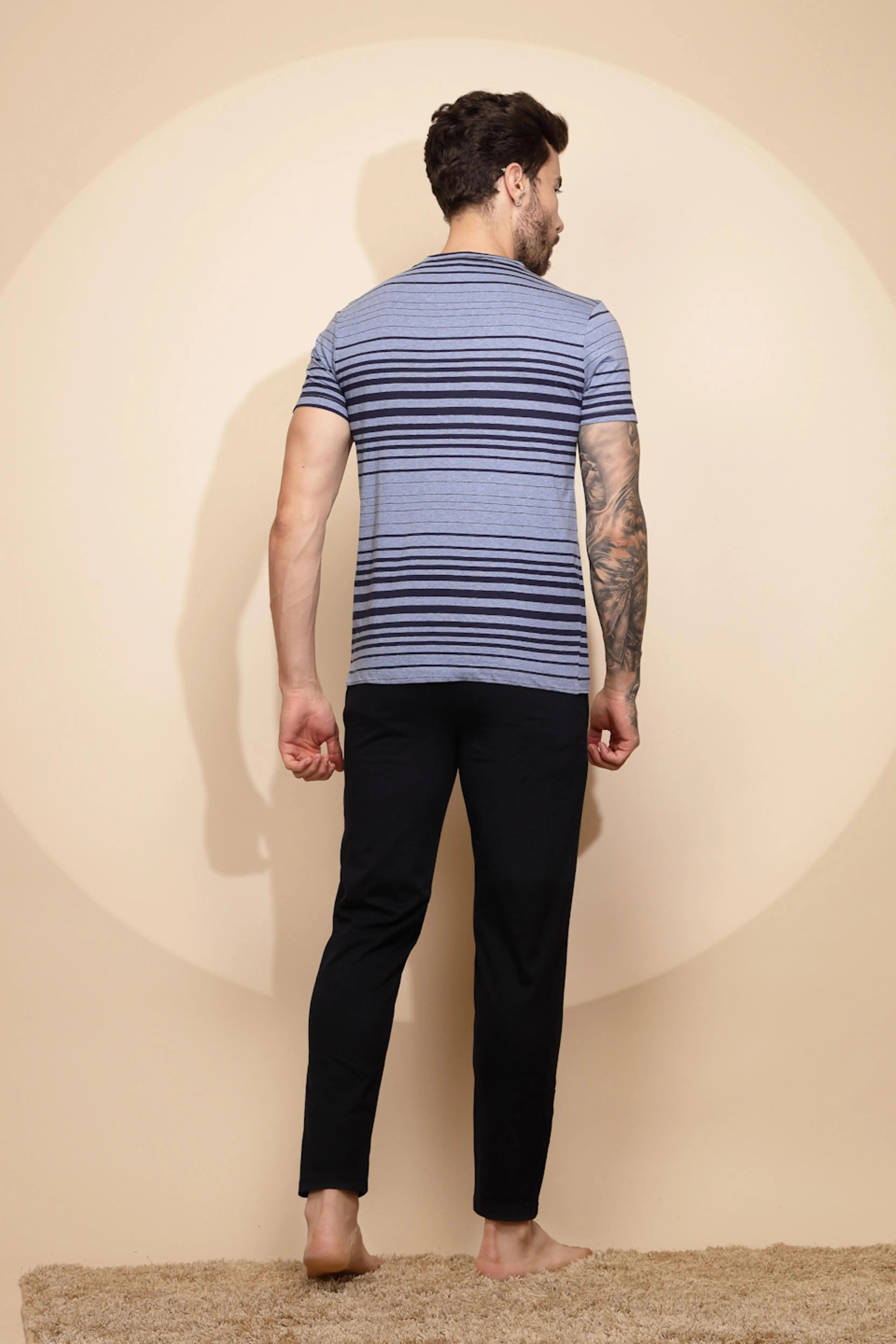 Blue Cotton Slim Fit Night Suit Set - Global Republic