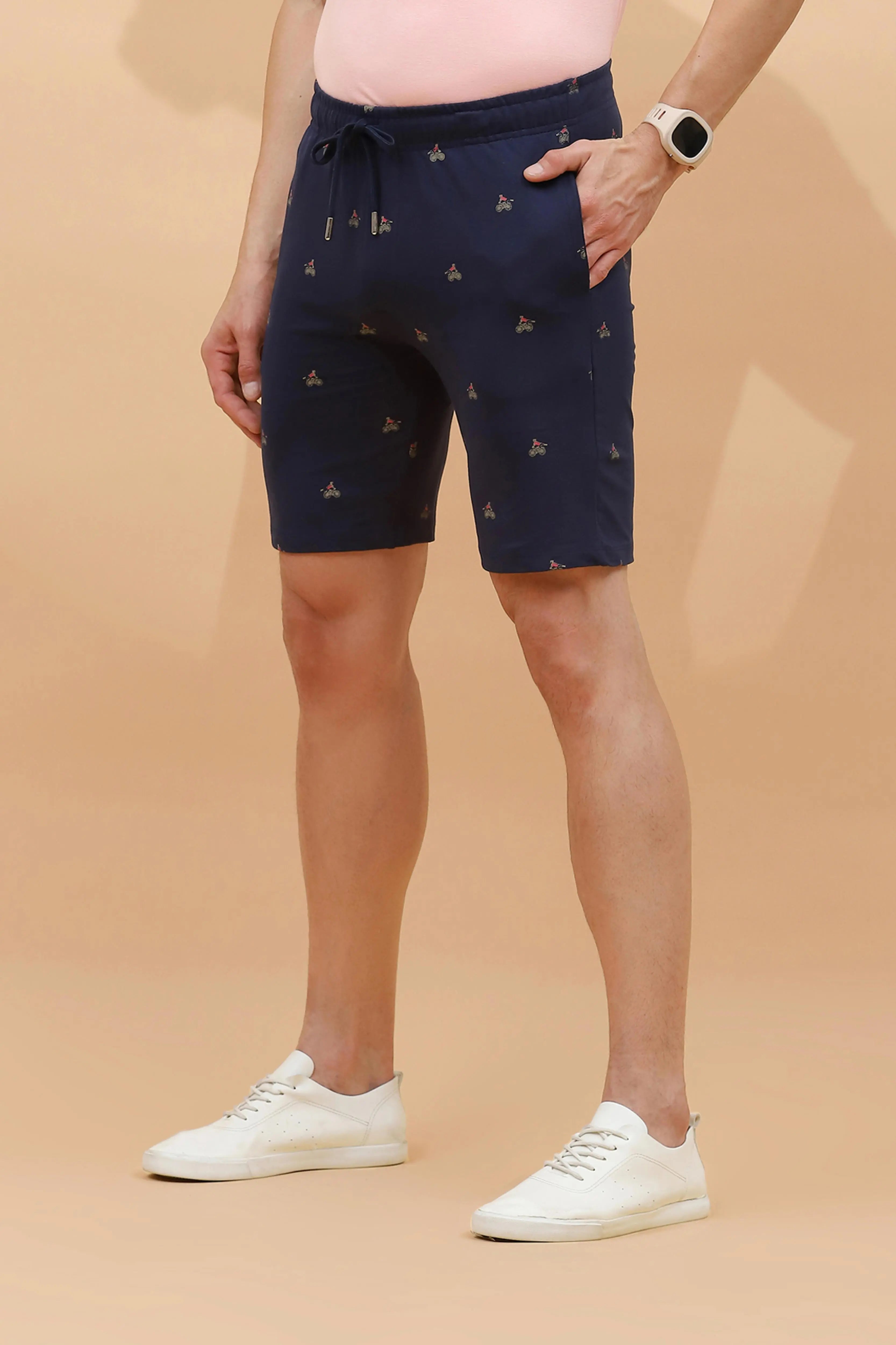 Navy Cotton Regular Fit Shorts For Men - Global Republic