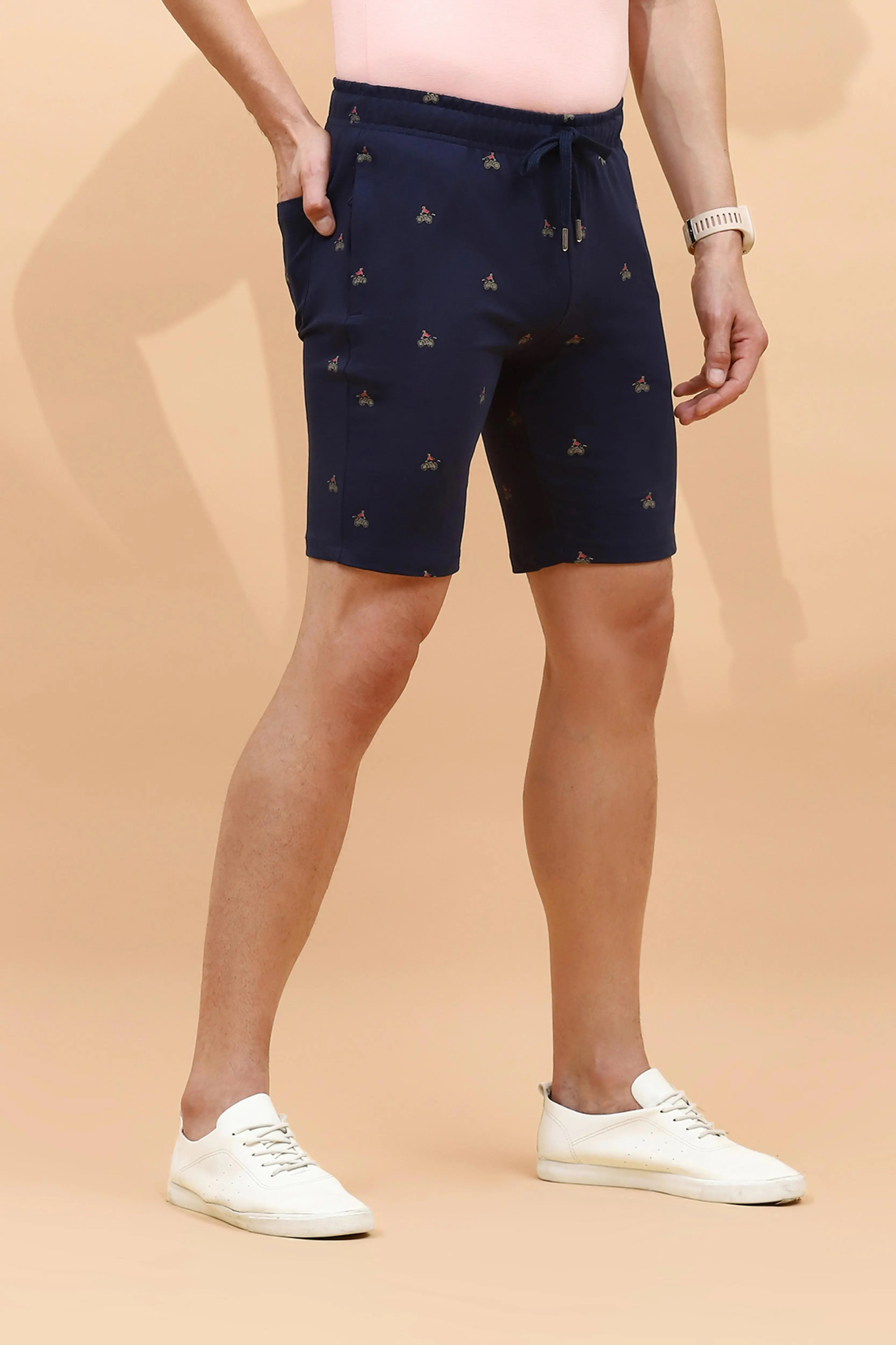 Navy Cotton Regular Fit Shorts For Men - Global Republic