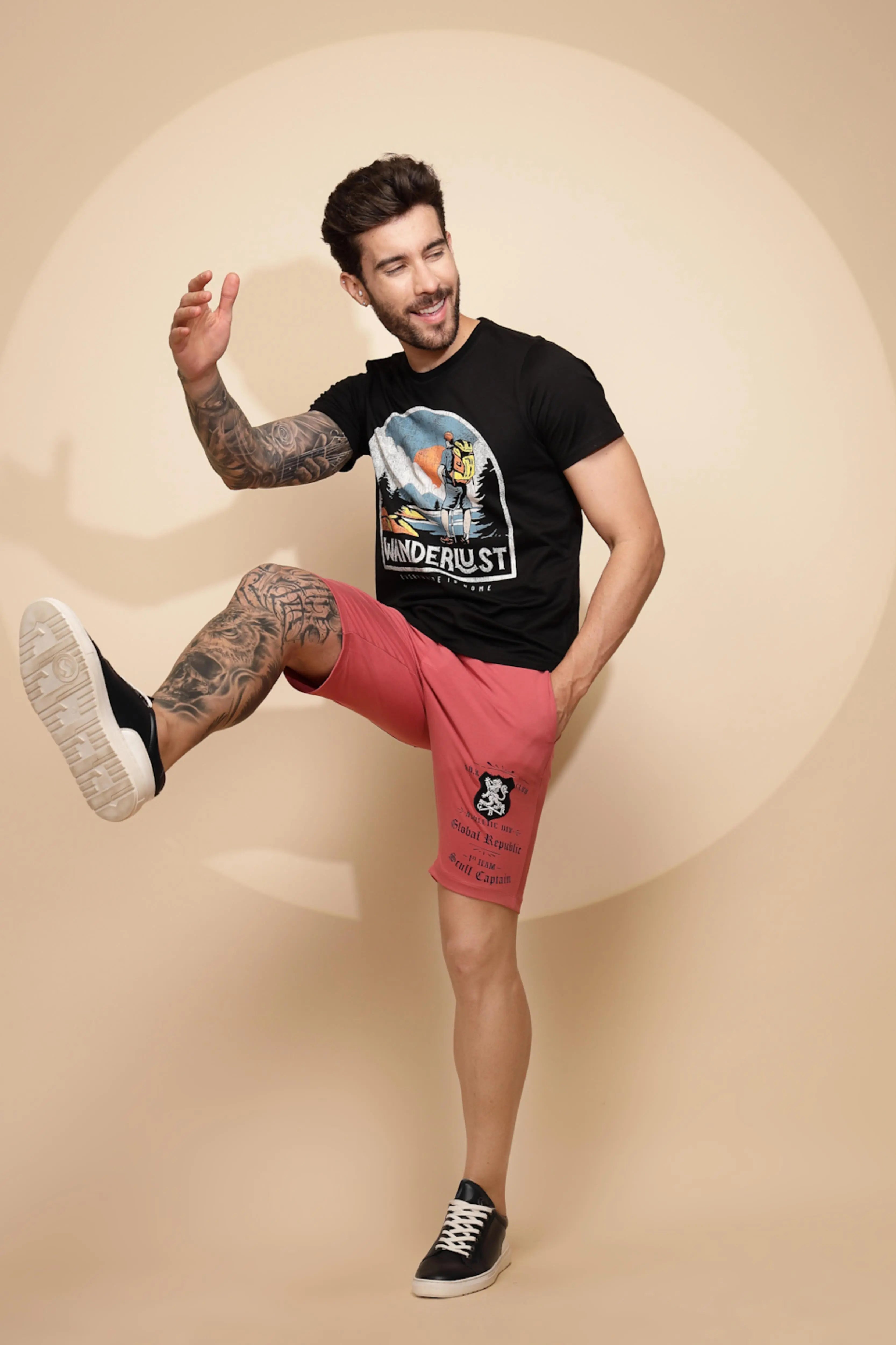 Pink Cotton Regular Fit Shorts - Global Republic