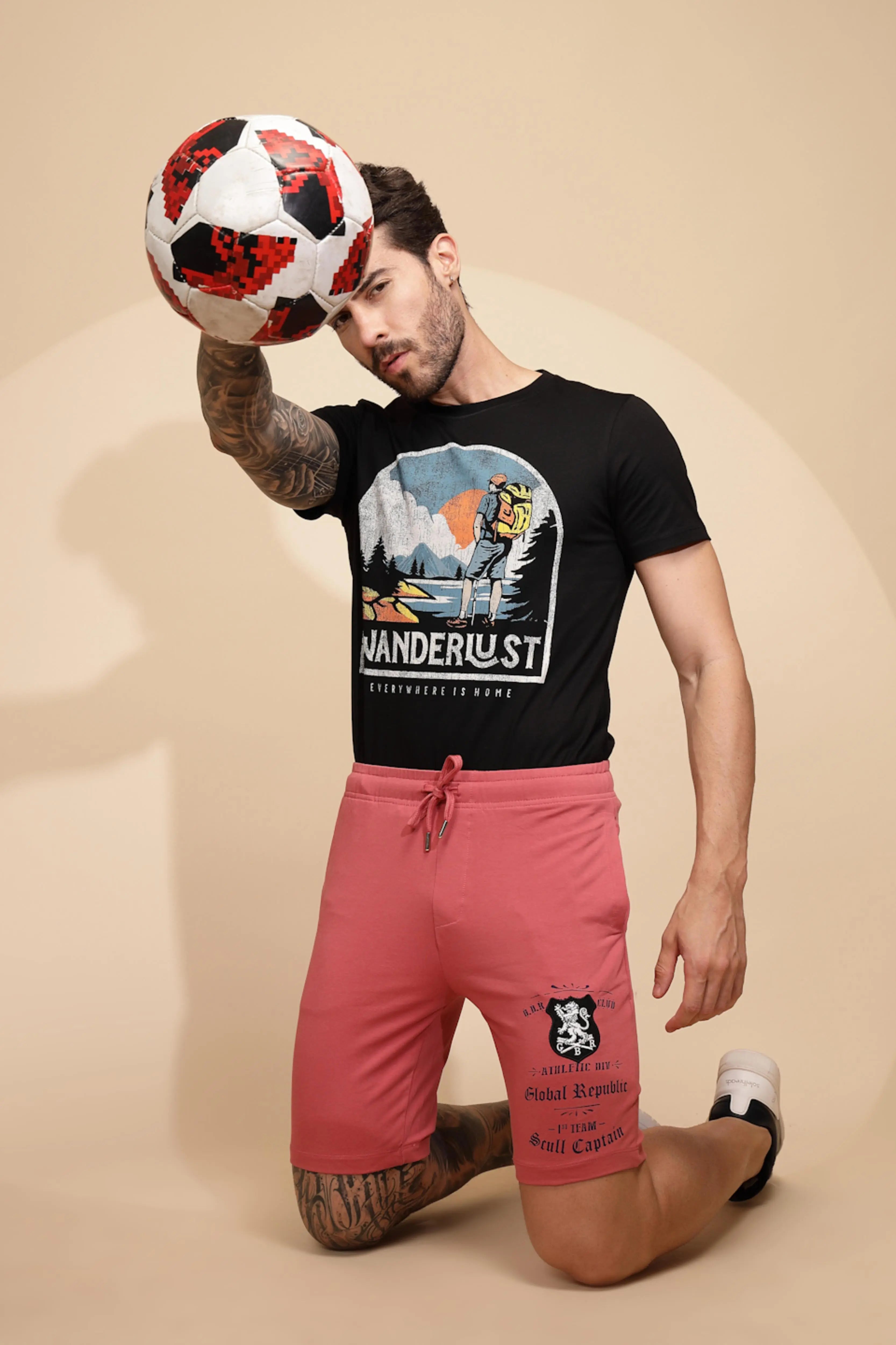 Pink Cotton Regular Fit Shorts - Global Republic