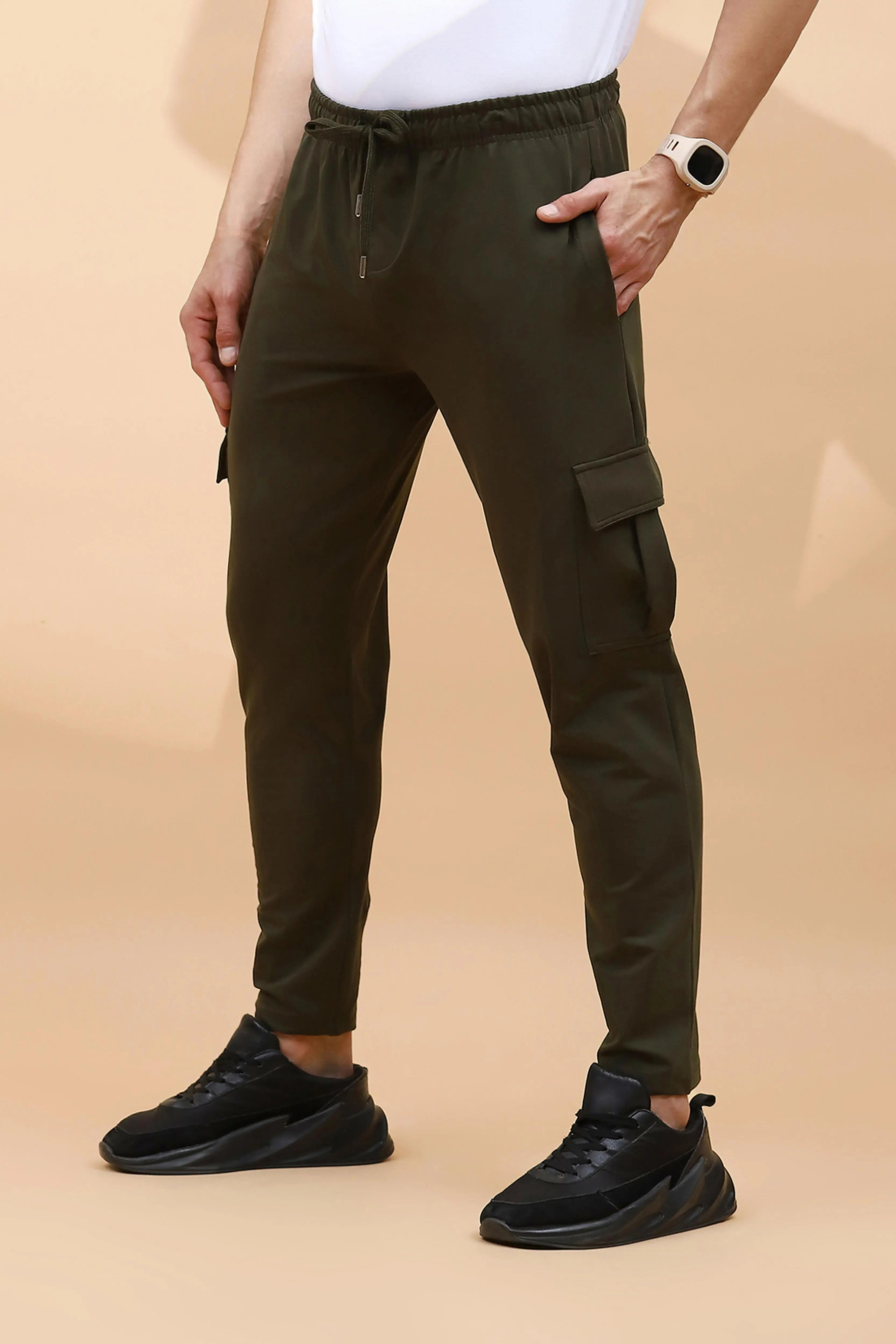 Olive Cotton Regular Fit Cargo For Men - Global Republic