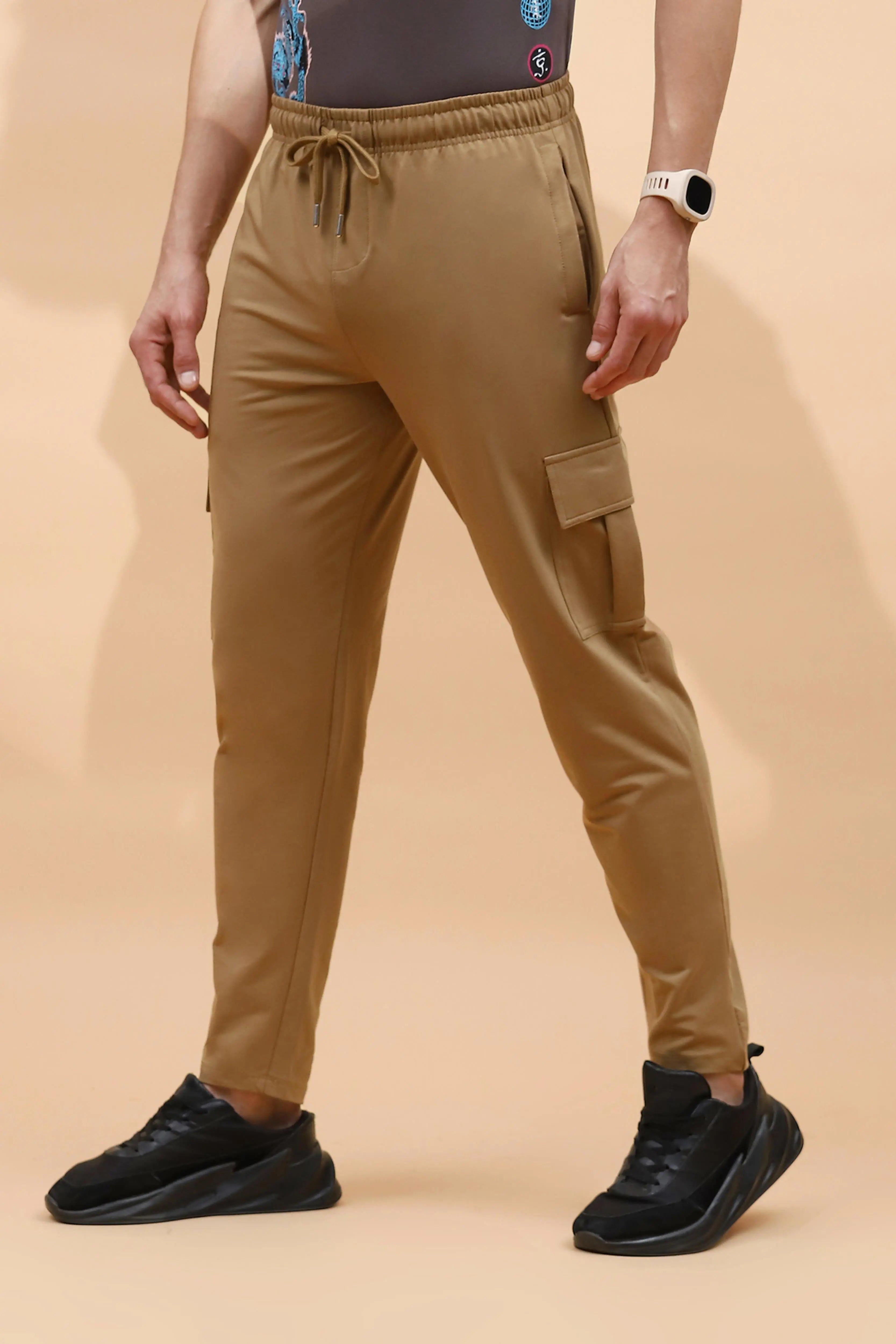 Khaki Cotton Regular Fit Cargo For Men - Global Republic