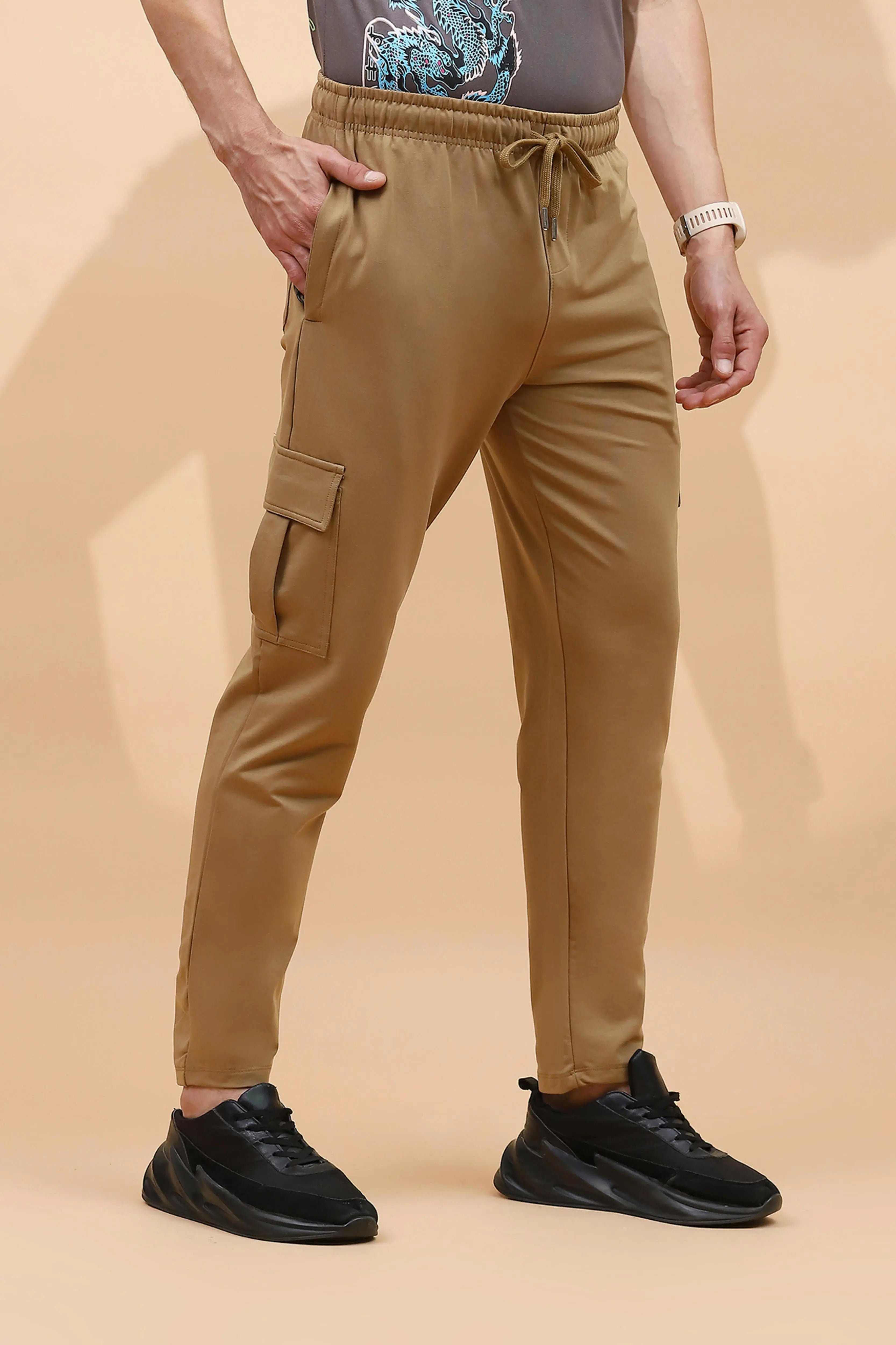 Khaki Cotton Regular Fit Cargo For Men - Global Republic