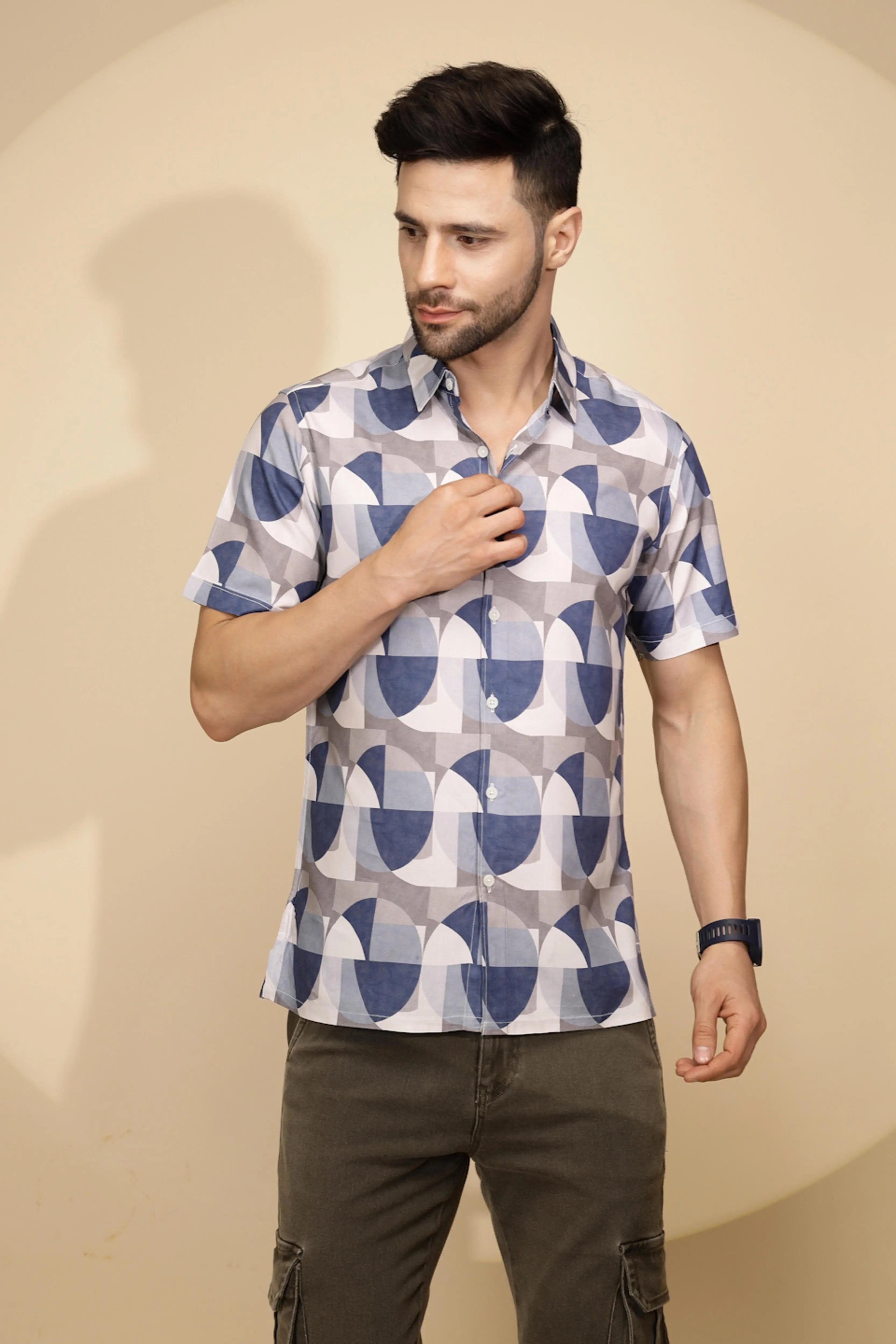 Blue Rayon Tailored Fit Shirt For Men - Global Republic