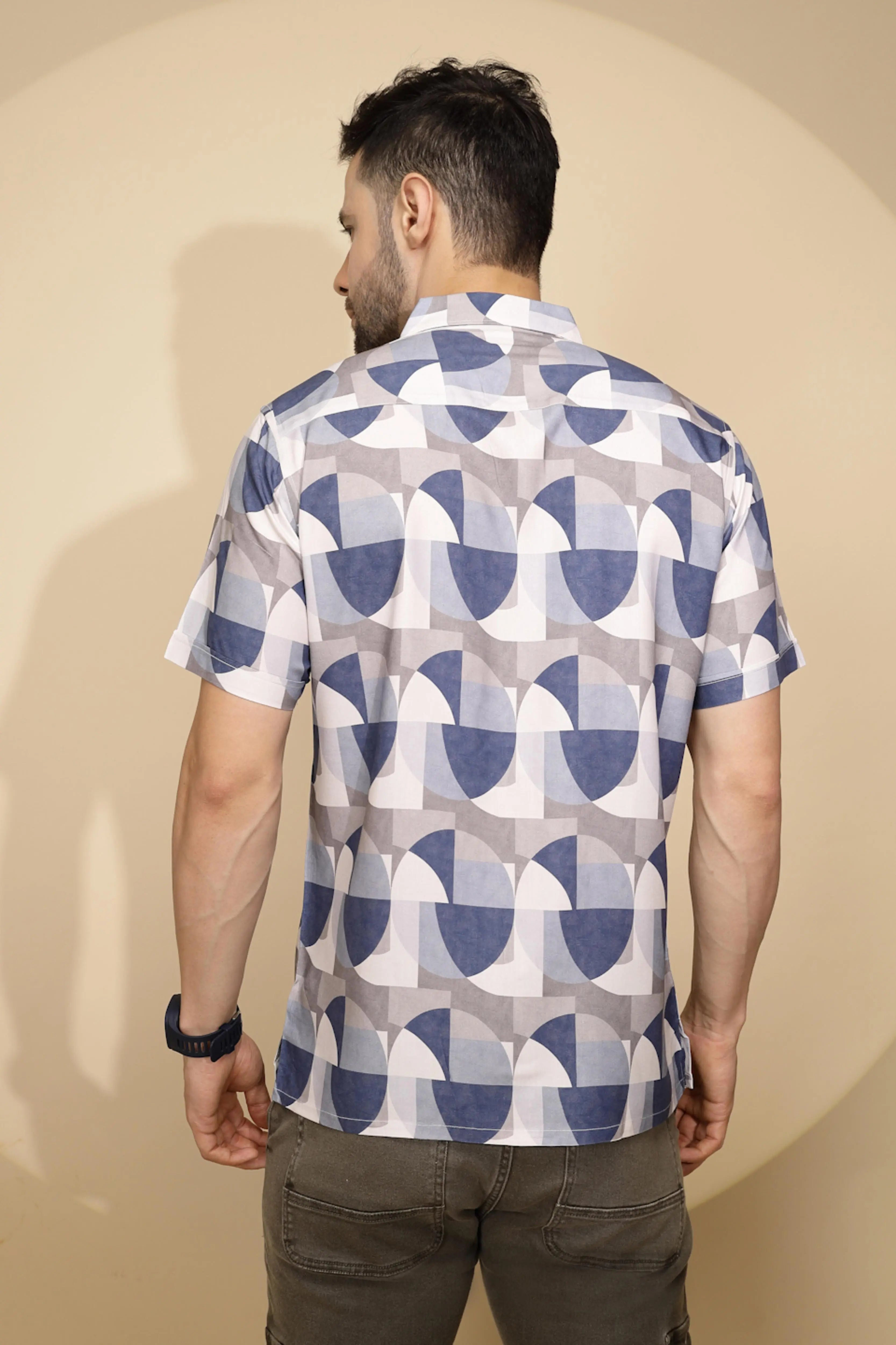 Blue Rayon Tailored Fit Shirt For Men - Global Republic