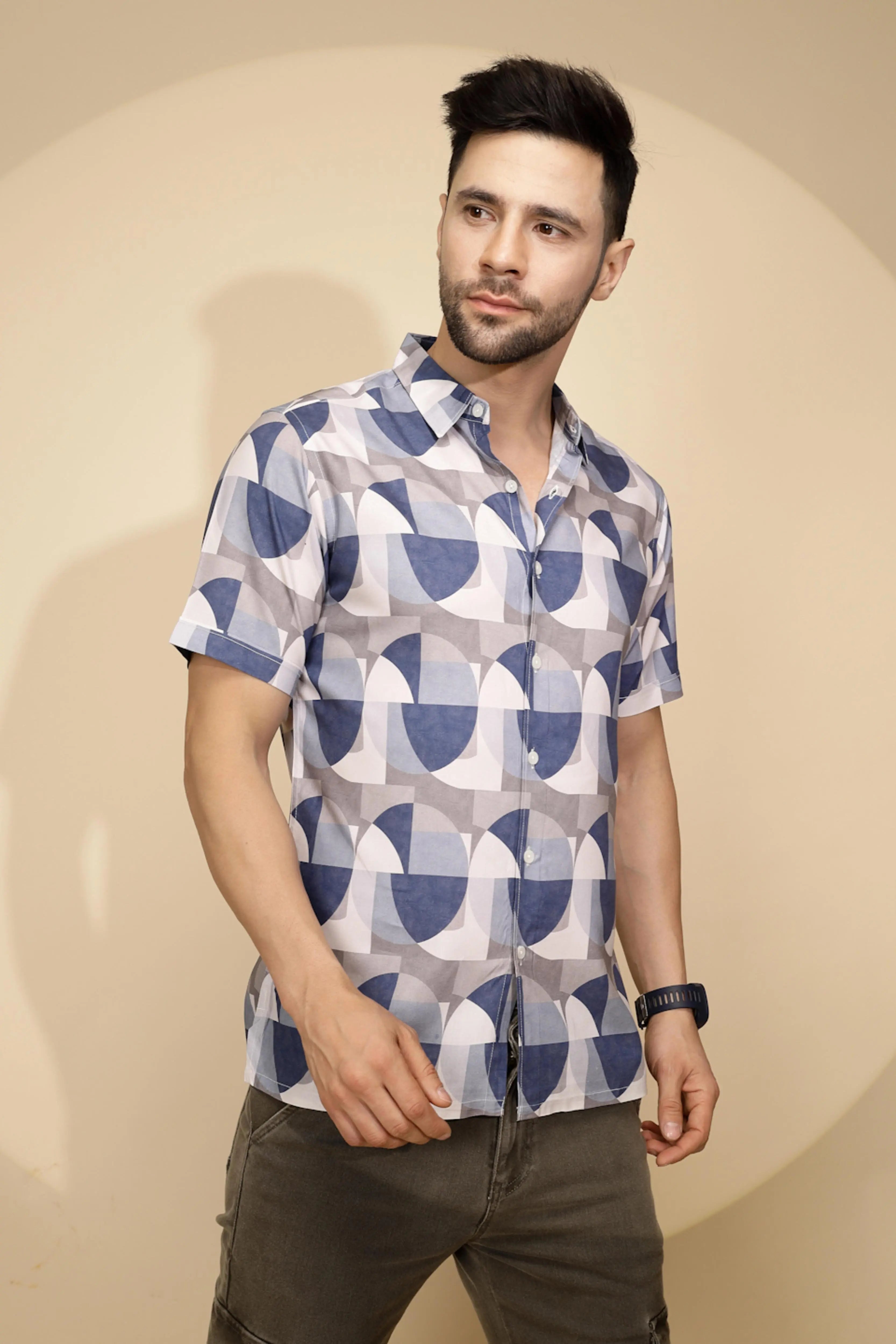 Blue Rayon Tailored Fit Shirt For Men - Global Republic