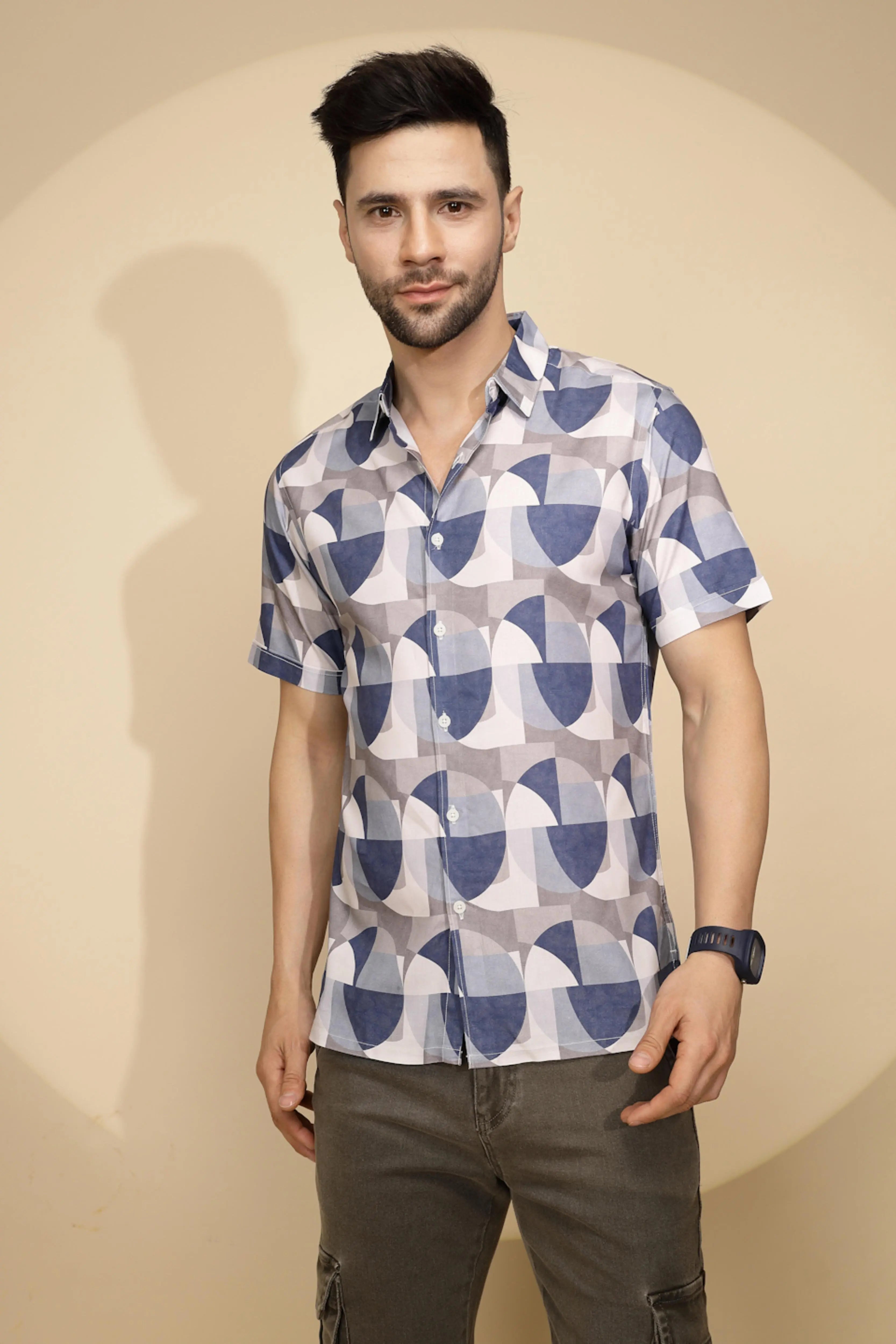 Blue Rayon Tailored Fit Shirt For Men - Global Republic