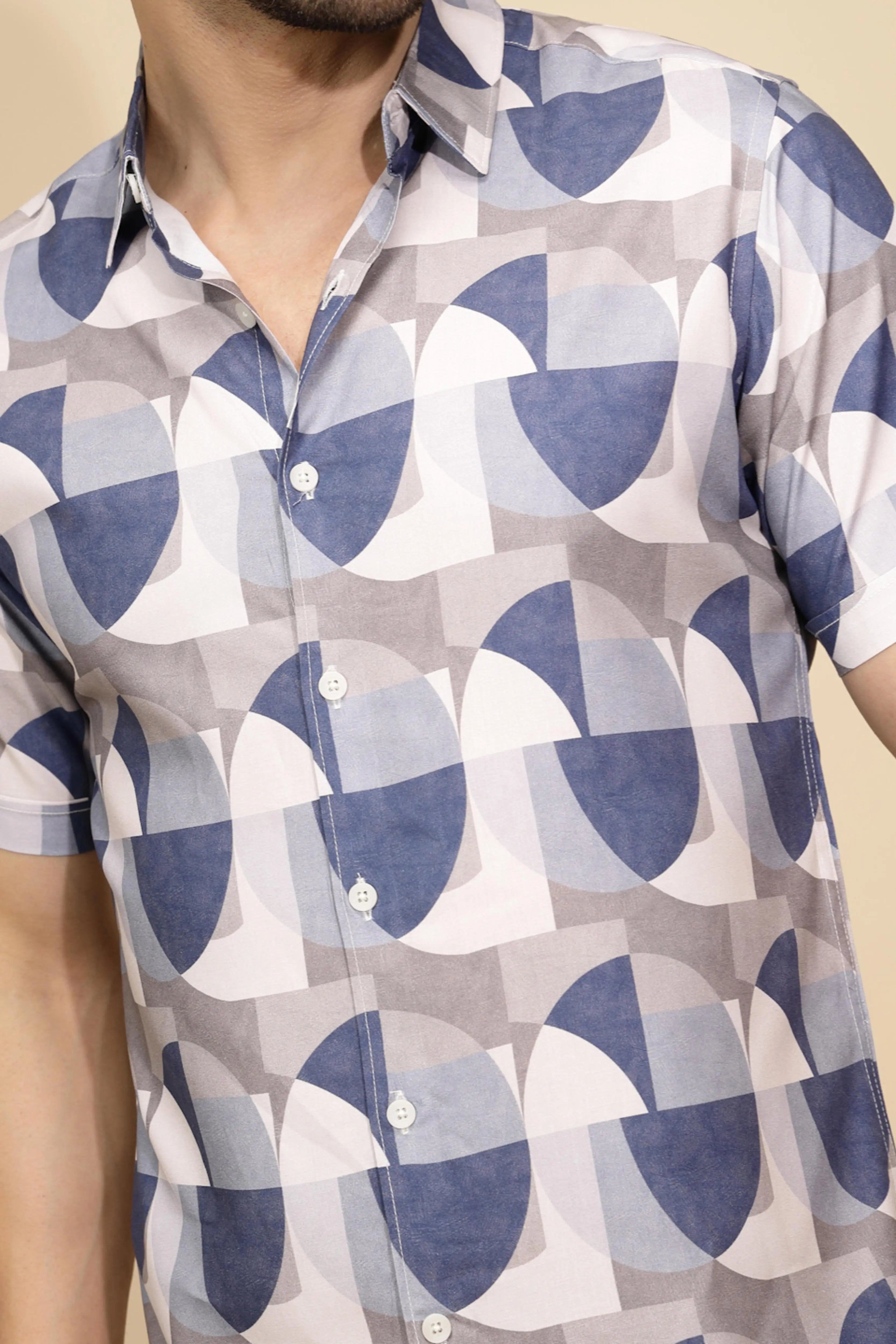 Blue Rayon Tailored Fit Shirt For Men - Global Republic