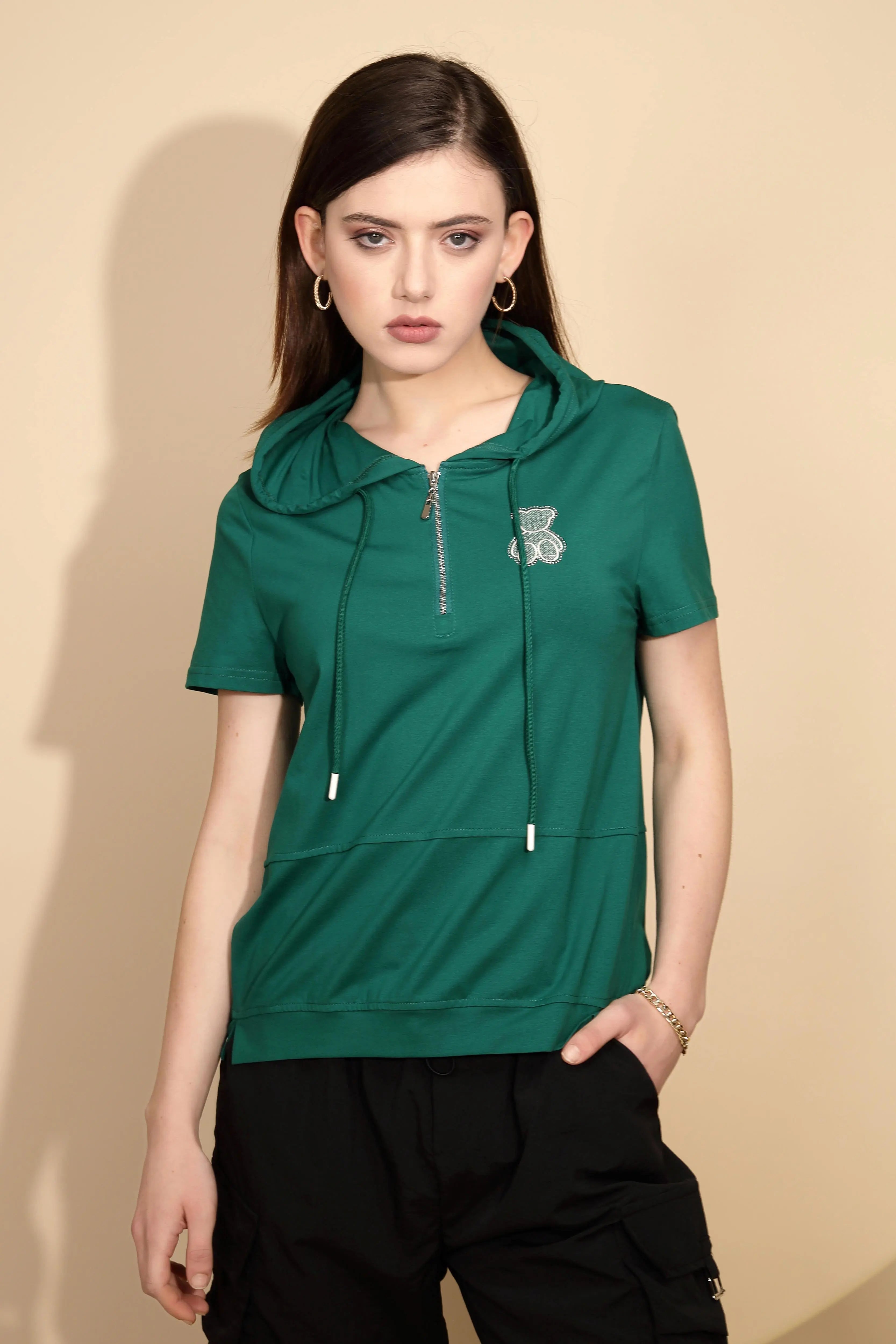 Green Cotton Blend Hooded Top - Global Republic