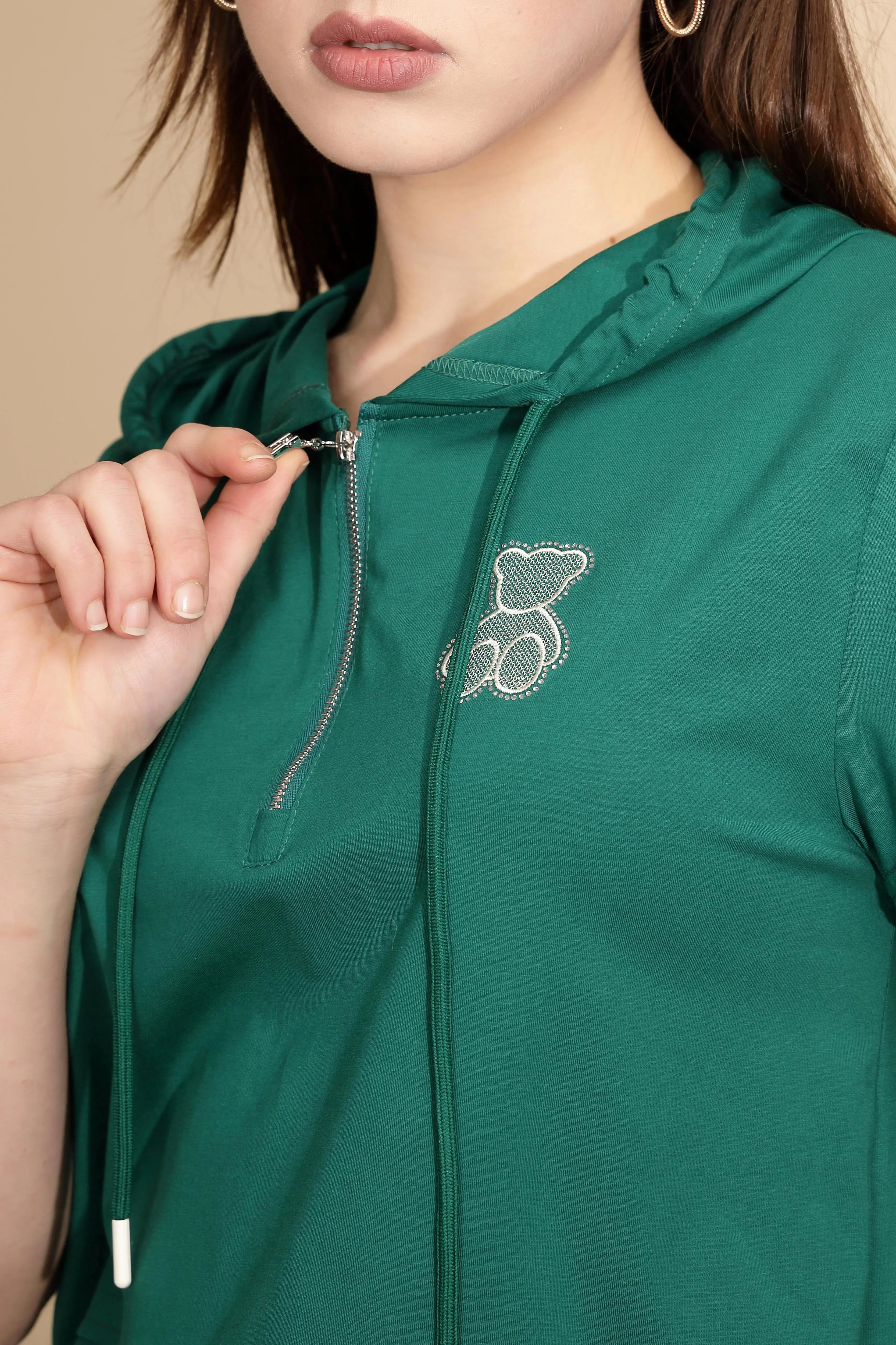 Green Cotton Blend Hooded Top - Global Republic