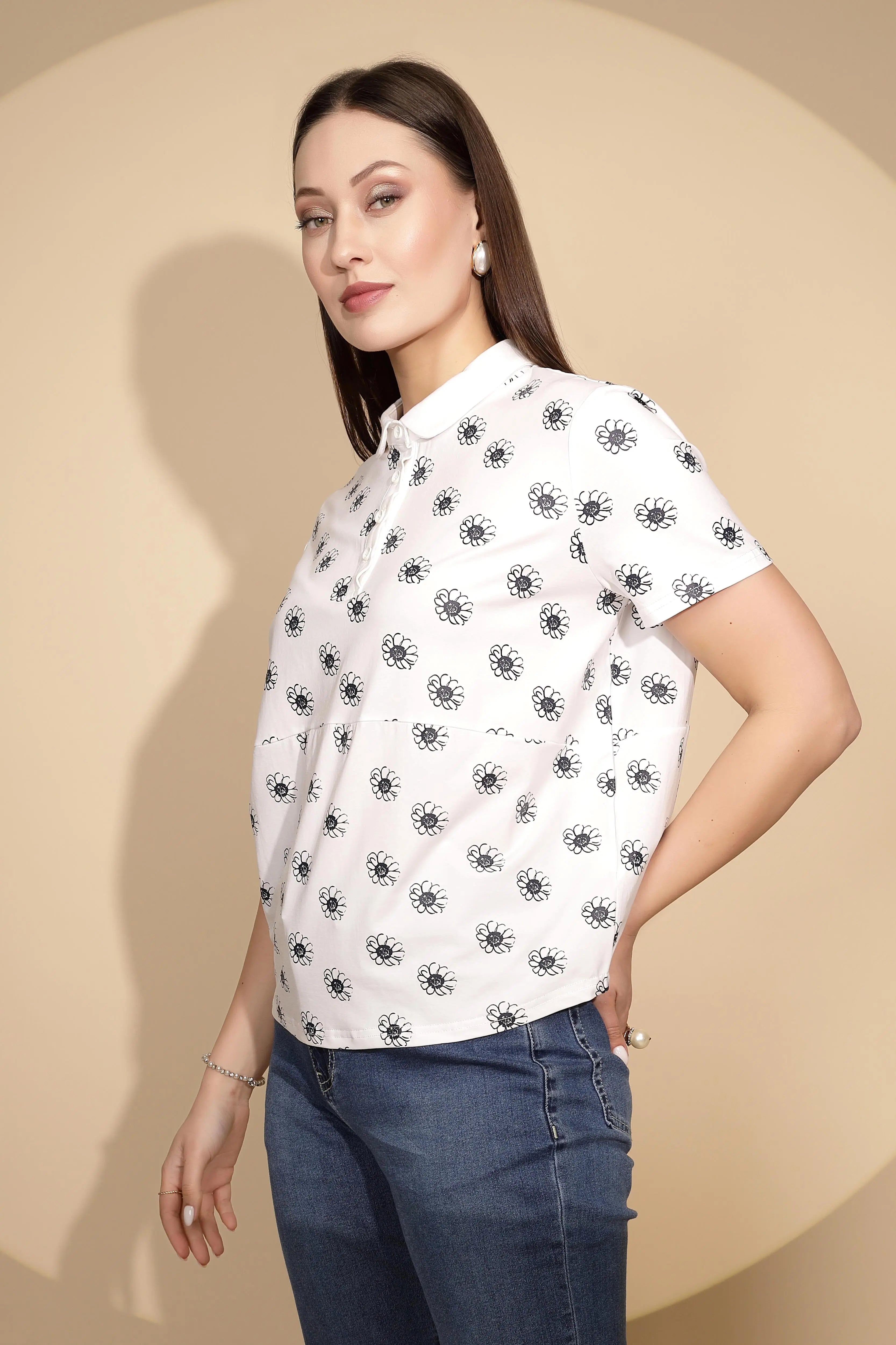 White Cotton Blend Loose Top - Global Republic