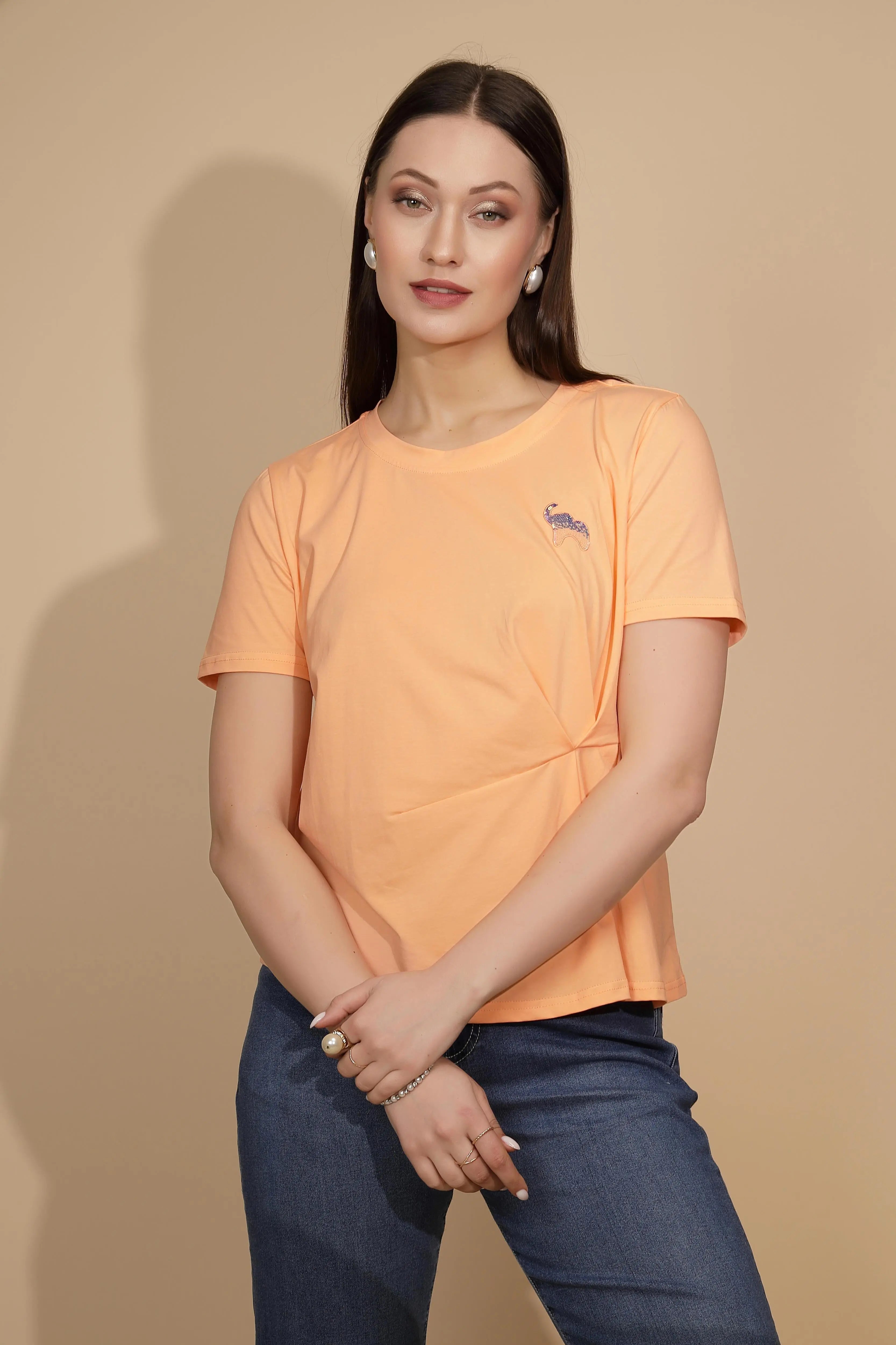 Peach Cotton Blend Regular Fit Top - Global Republic