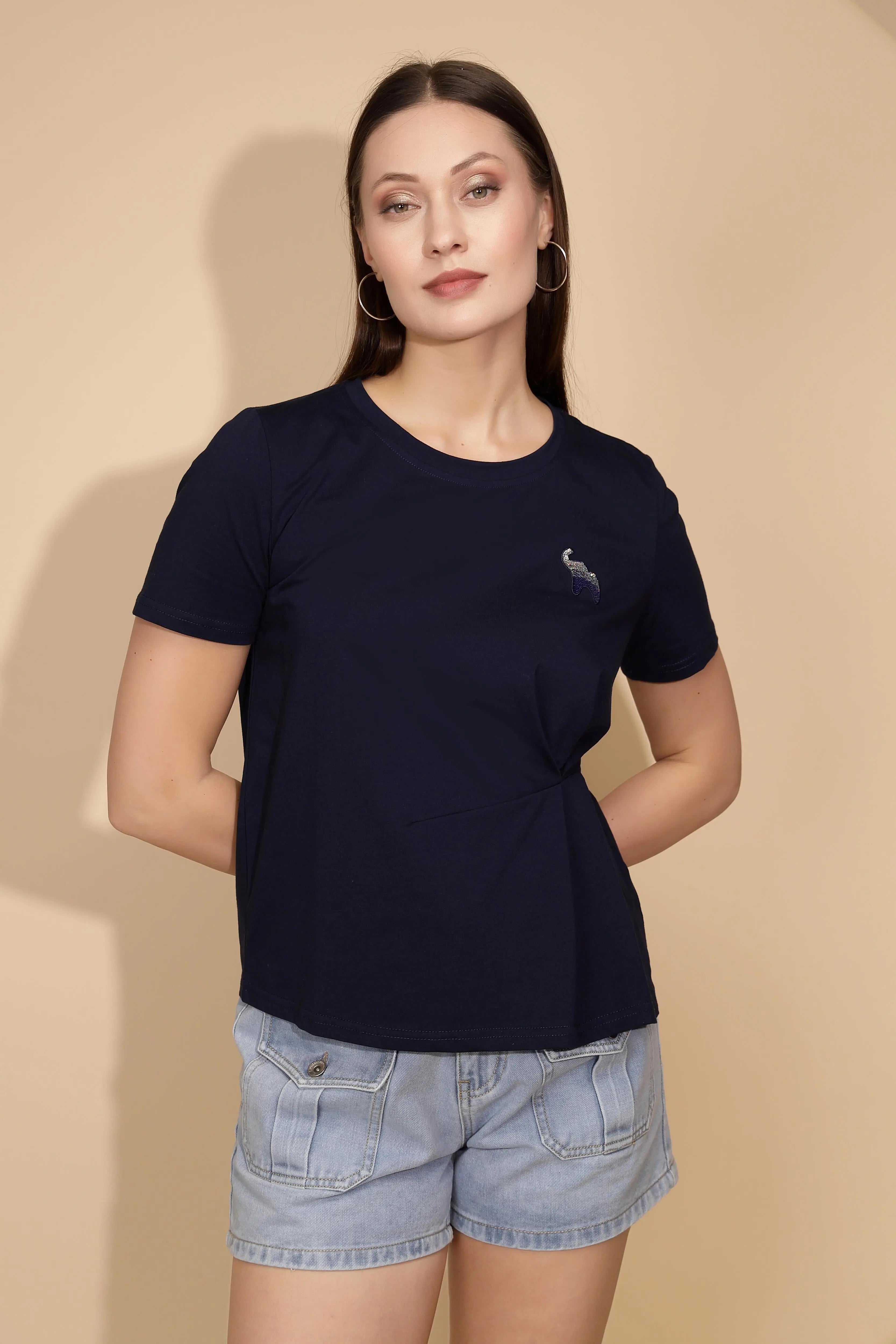 Navy Cotton Blend Regular Fit Top - Global Republic